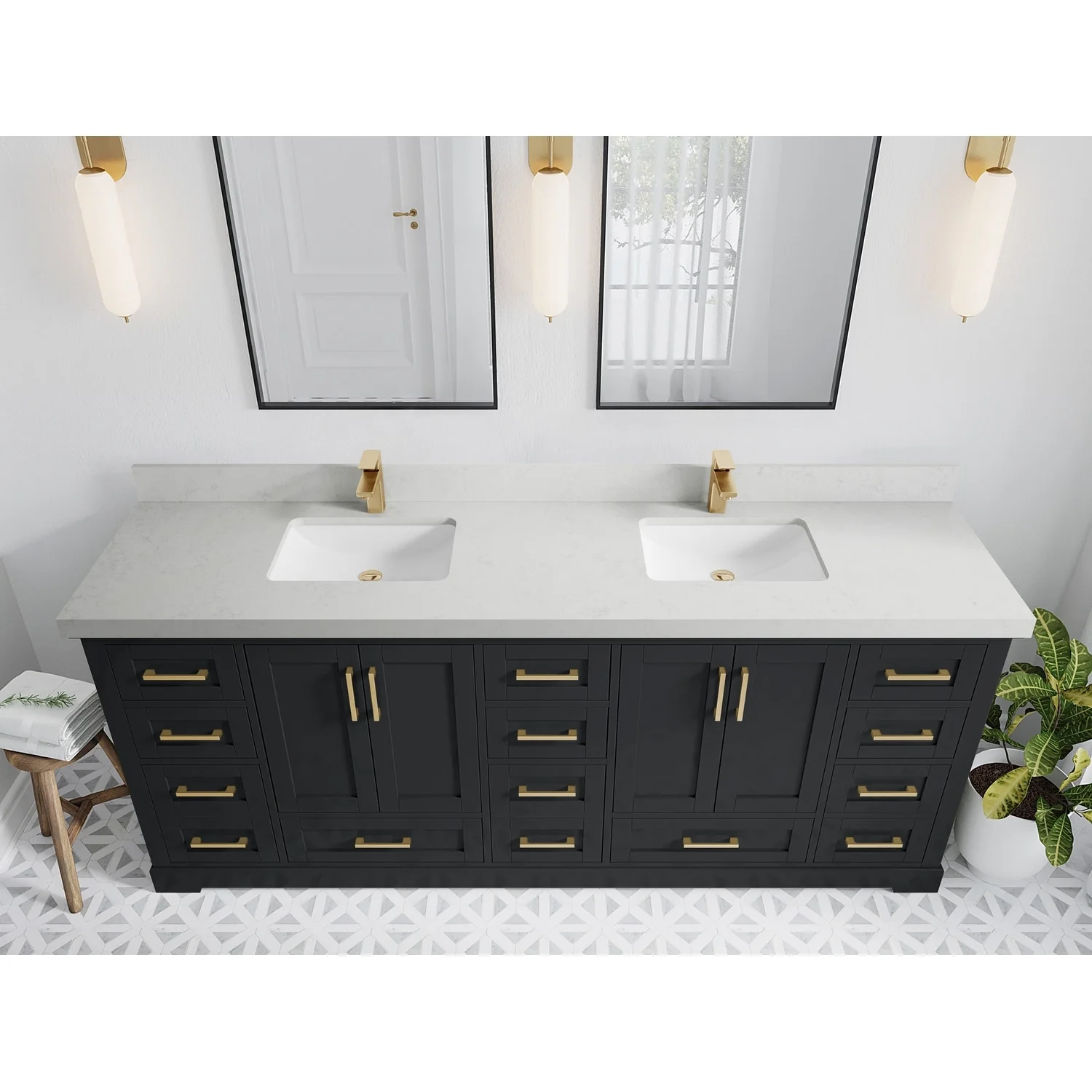Willow Collection 84 in W x 22 in D x 36 in H Boston Double Bowl Sink Bathroom Vanity with Countertop