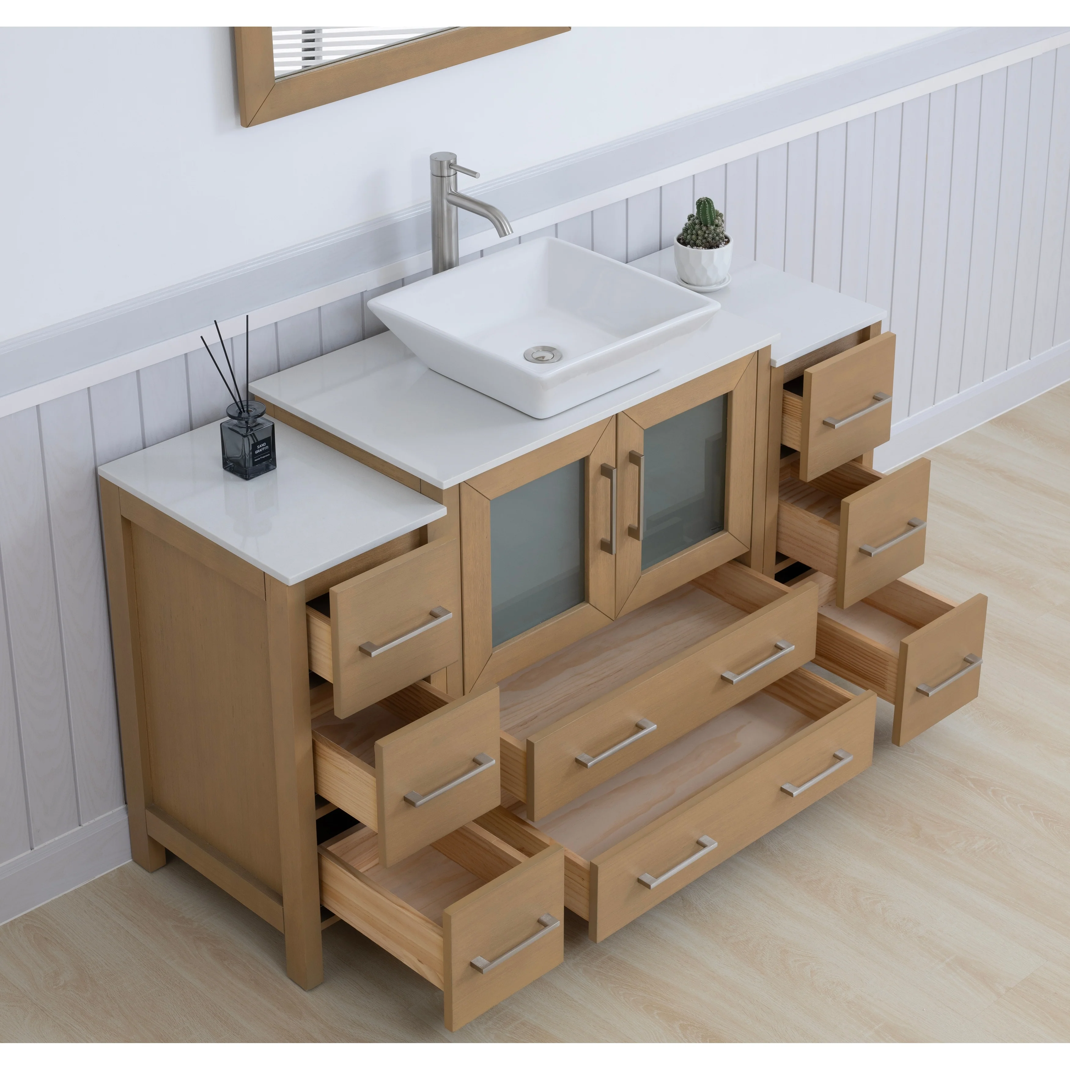 Vanity Art 54-inch Single Sink Bathroom Vanity Set with Engineered Marble Top and Free Mirror - 54 x 18.5 x 36 Inches