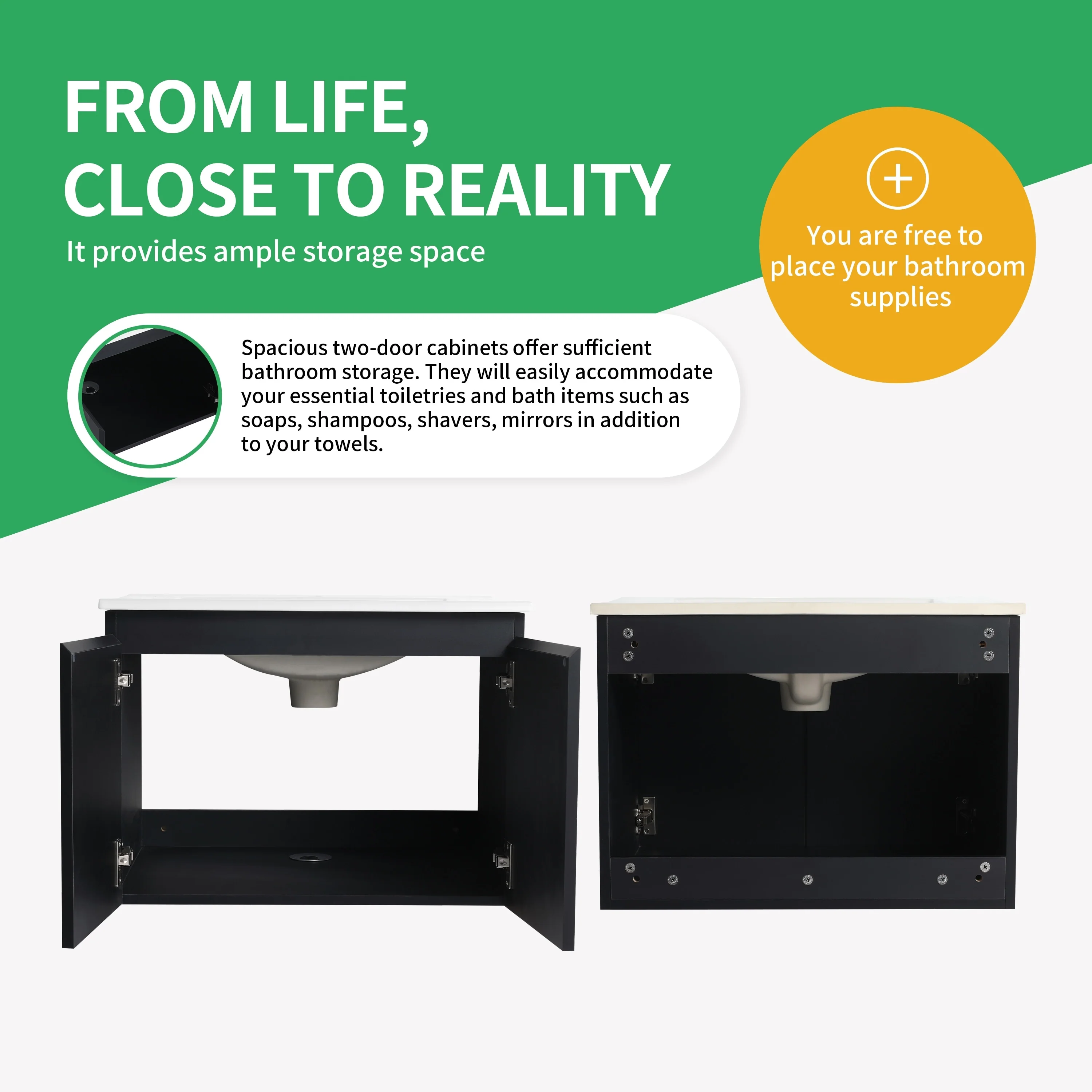 BNK 24/30/48 Inch Double Sink Bathroom Vanity with Soft Close Door