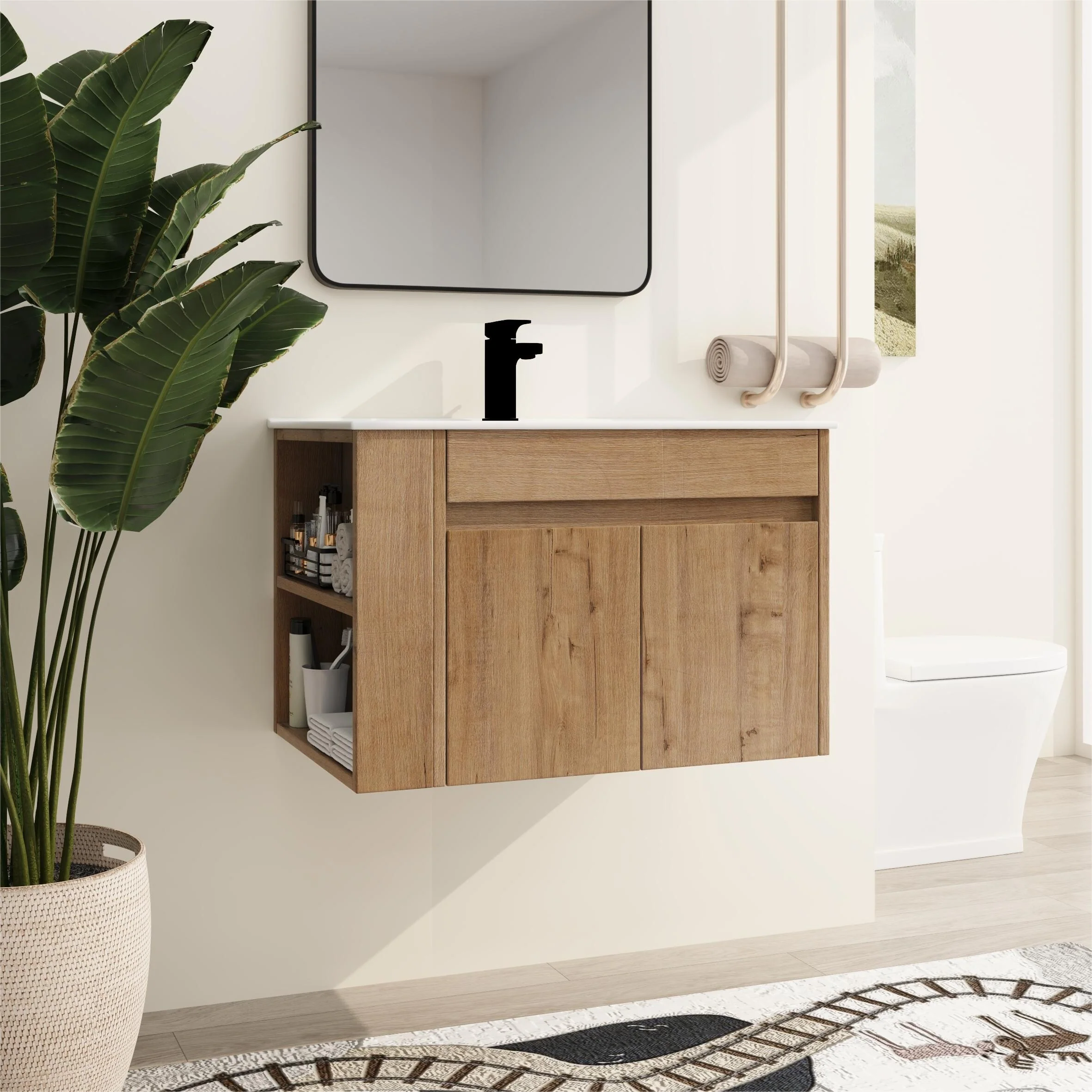 Beingnext 30 Inch Bathroom Vanity with Sink, Single Sink Floating Bathroom Vanity with Soft Close Door and Shelf