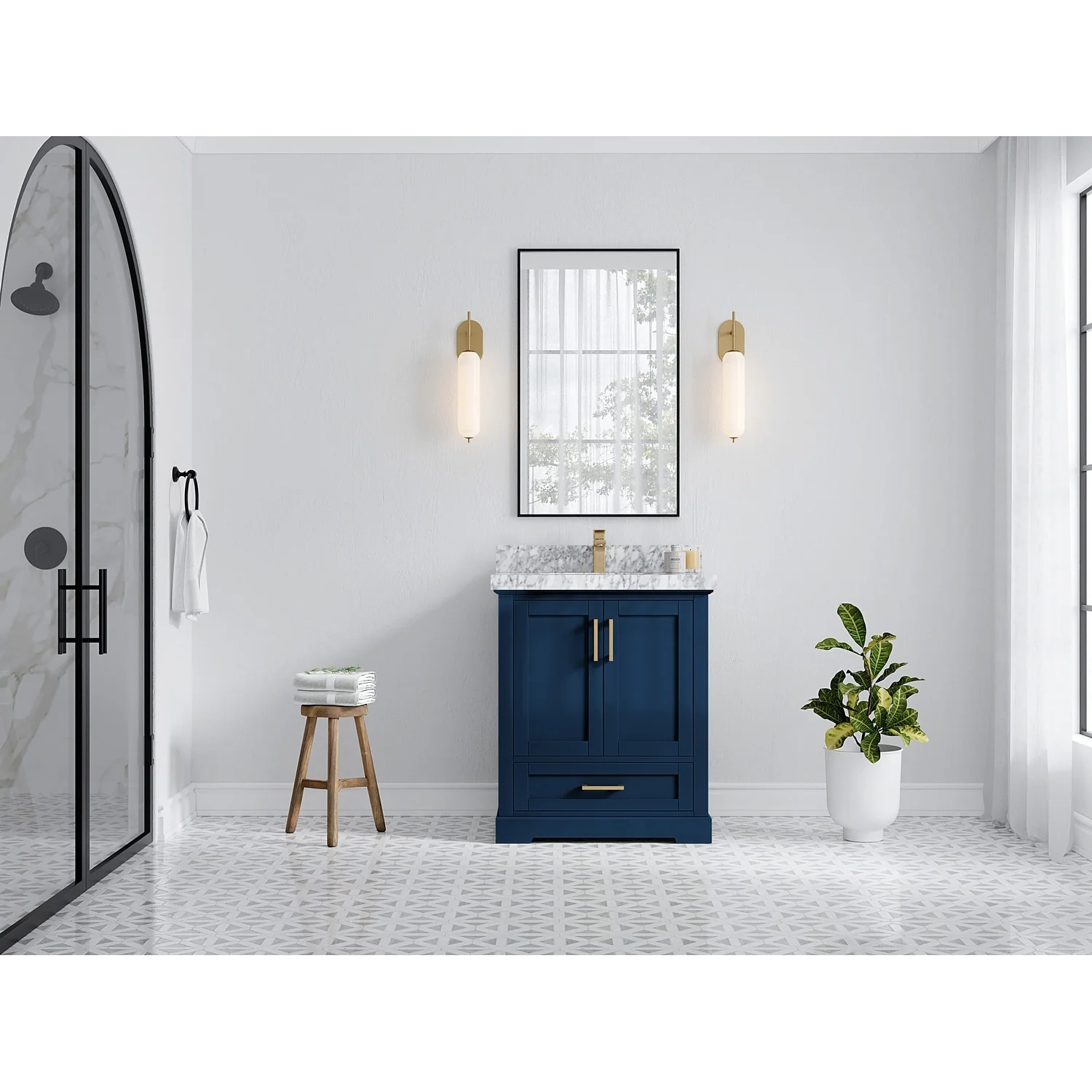 Willow Collection 30 in W x 22 in D x 36 in H Reeded Boston Single Bowl Sink Bathroom Vanity with Quartz or Marble Countertop