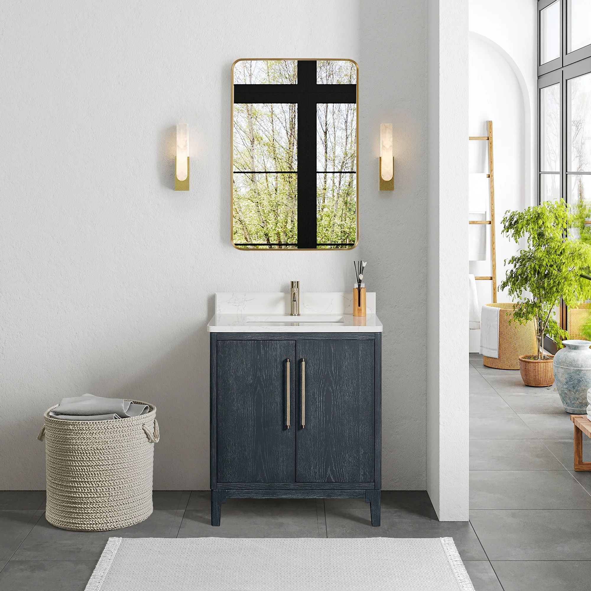 Gara Single Bath Vanity with Composite Stone Top and Mirror