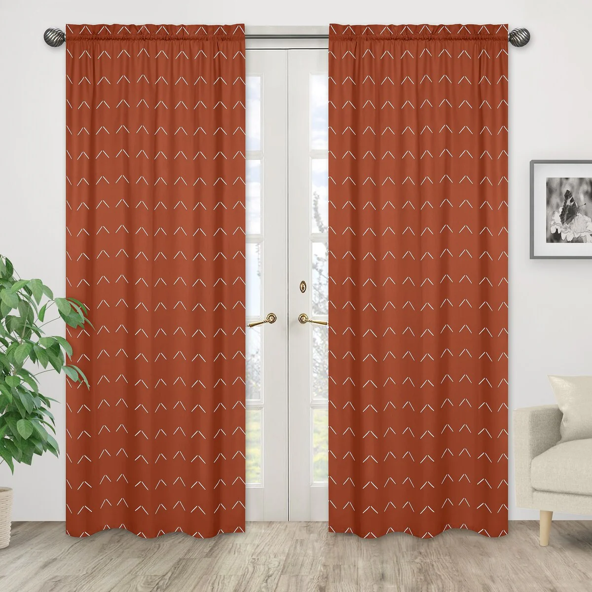 Boho Arrow 84in Window Treatment Curtain Panel Pair - Ivory Burnt Orange Modern Farmhouse Southwest Shabby Chic Bohemian Diamond