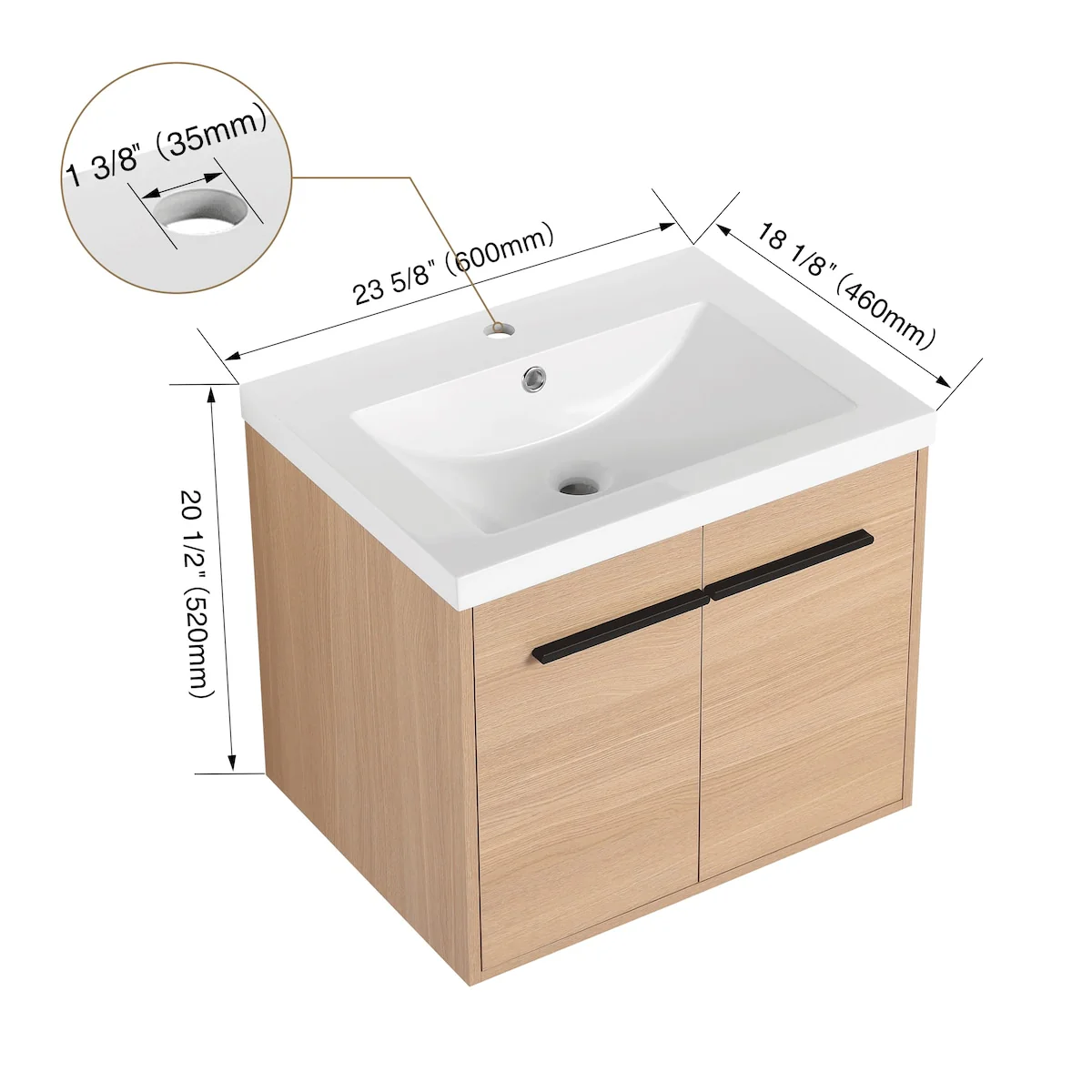 Bathroom Vanity with Resin Countertop Sink & 2 Doors