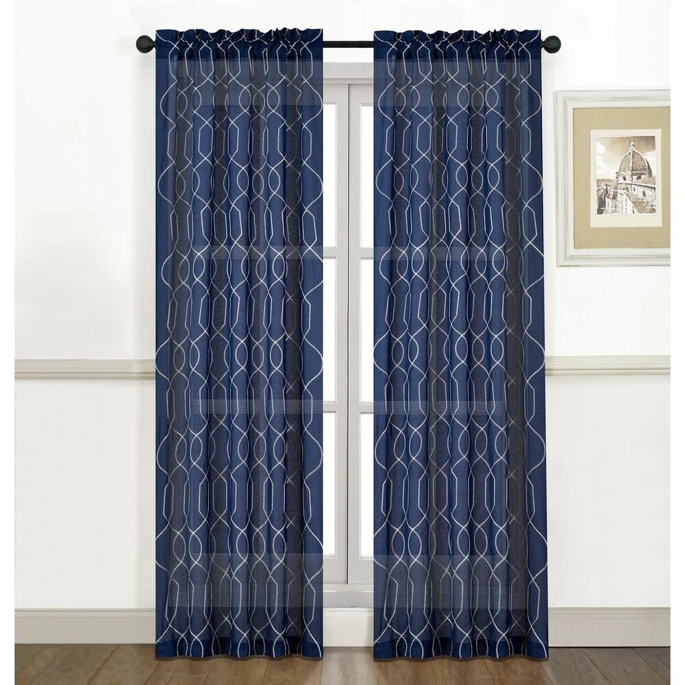 Trellis Embroidered Sheer Window Curtain Panel 2-pack or 4-Pack
