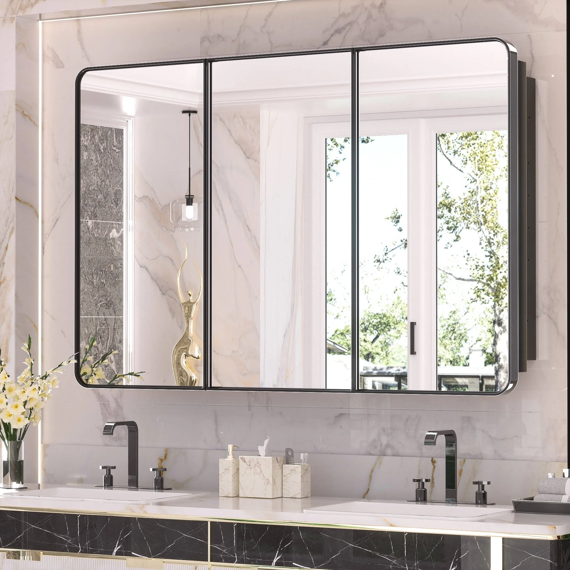 KEONJINN Medicine Cabinets for Bathroom with Mirror, Stainless Steel 1-3 Framed Doors