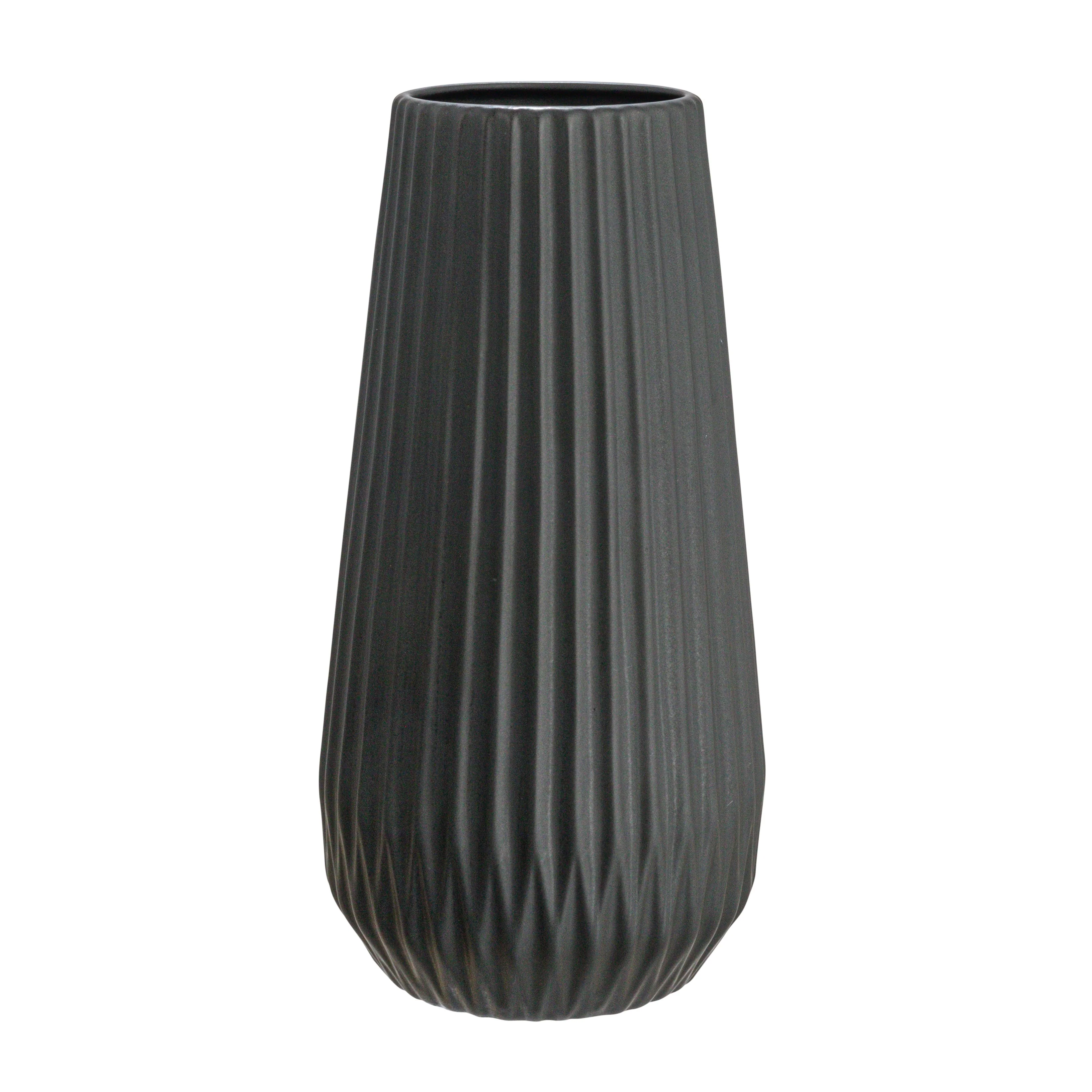 Stoneware Fluted Vase with Embossed Lines - 5.5