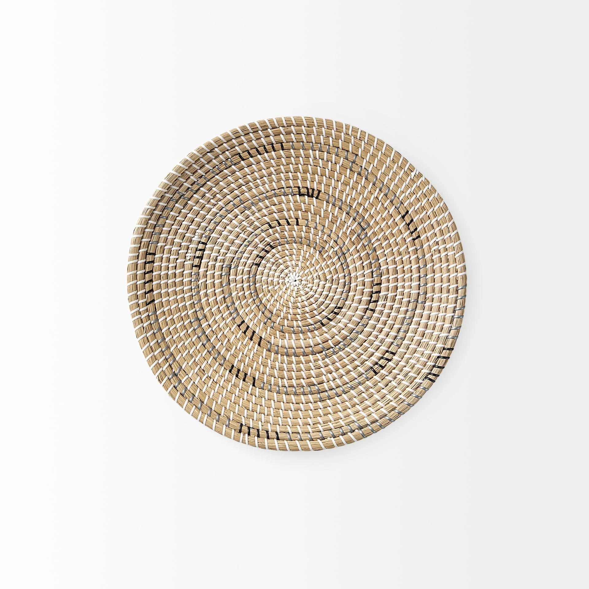 Avel Light Brown Seagrass w/Black, Grey & White Accents Round Hanging Wall Plate