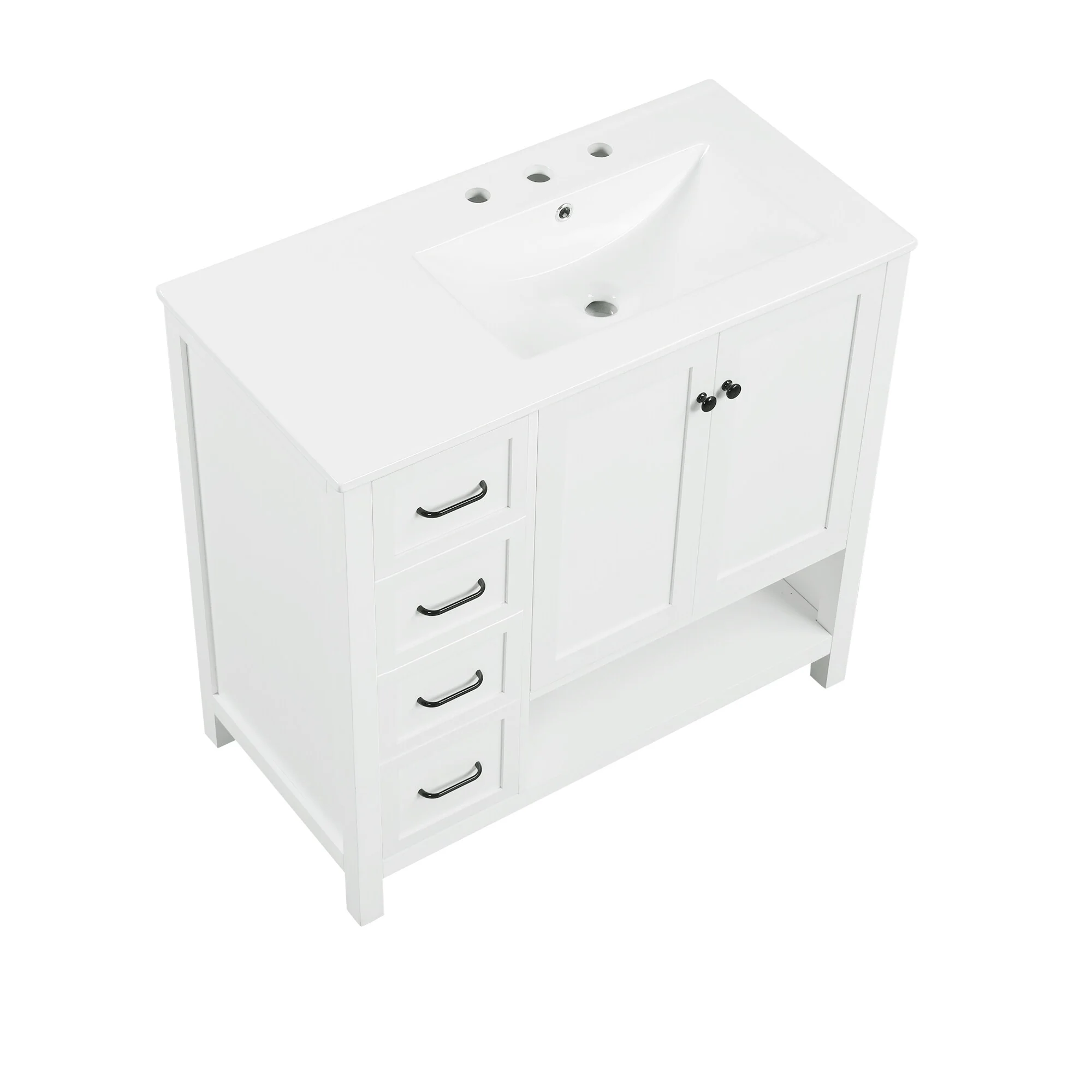 Bathroom Vanity with Ceramic Sink, Bathroom Storage Cabinet with 2 Drawers, Bathroom Vanity with 1 Tip-Out Drawer and 1 Door