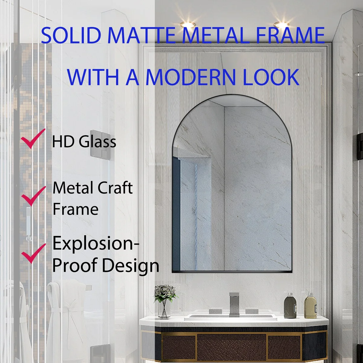 24x36 Inch Arched Recessed Medicine Cabinet, Metal Framed Bathroom Wall Storage Cabinet with Mirror and Adjustable Shelves