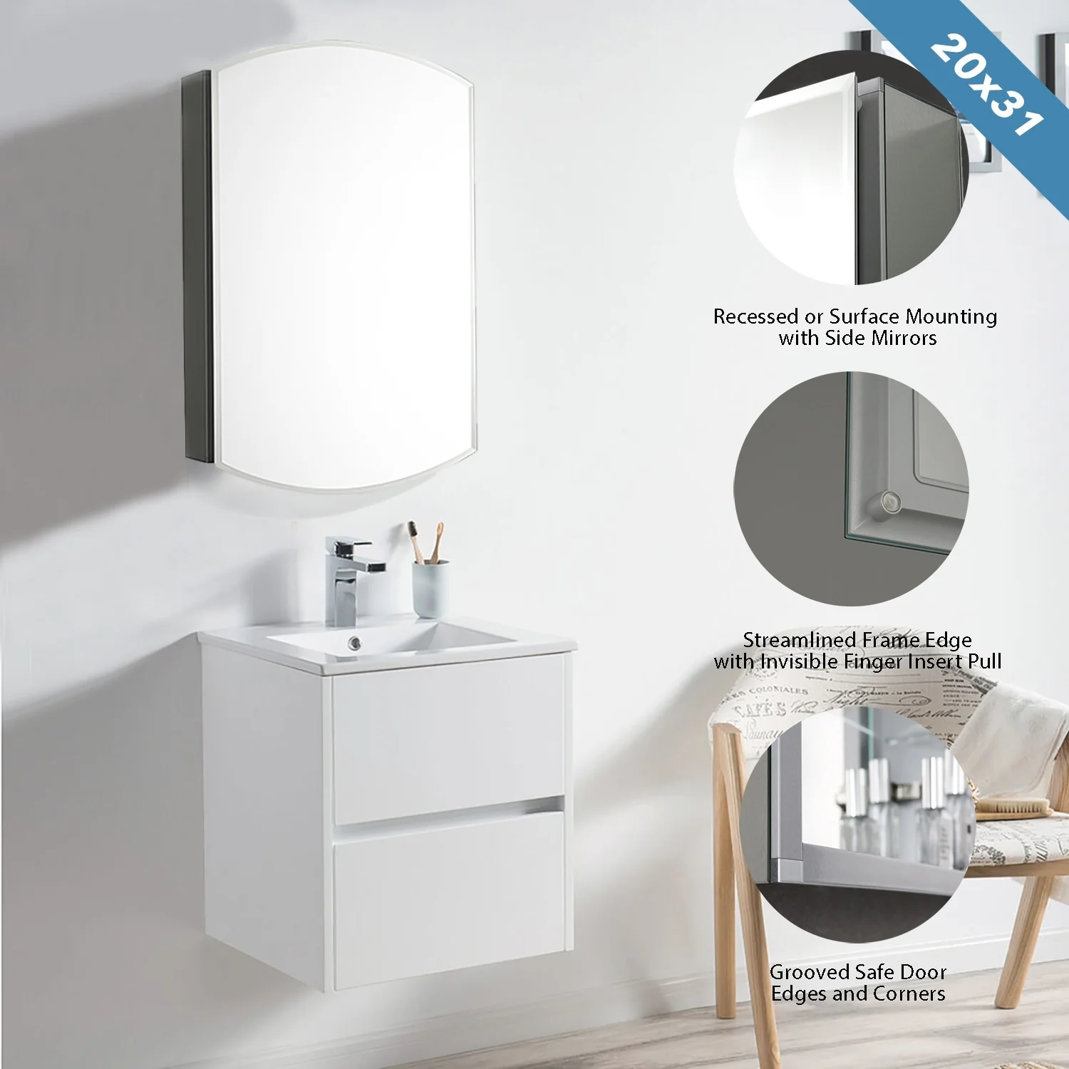 Frameless Aluminum Bathroom Mirror Medicine Cabinet