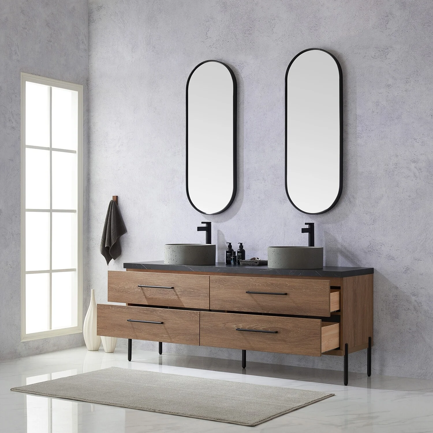Trento Bath Vanity with Sintered Stone Top with Concrete Sink (R)