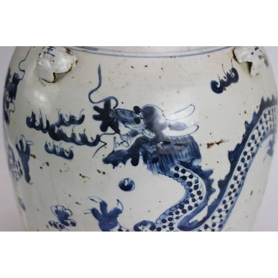 Vintage Temple Jar Dragon Motif - Large