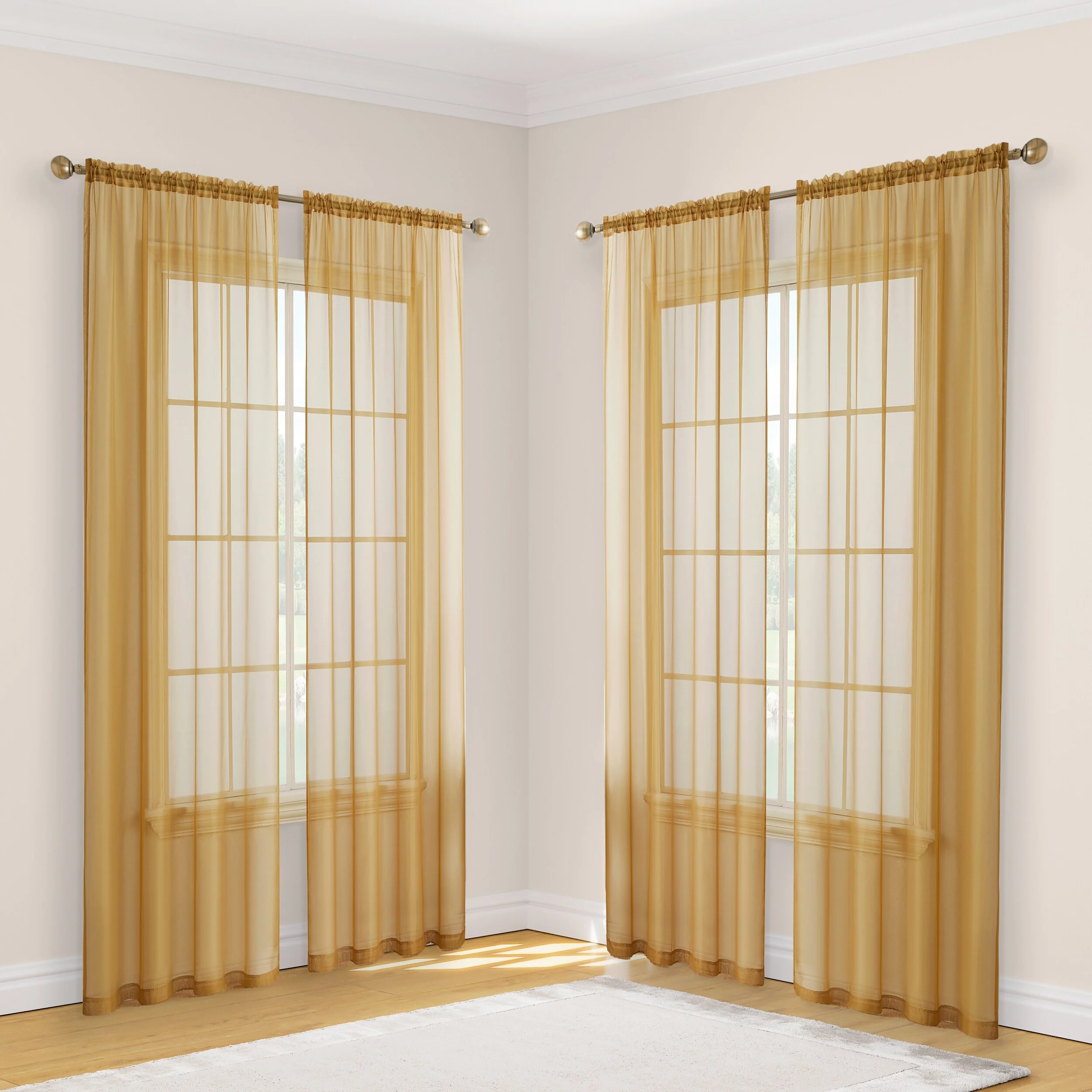 HLC.me Geneva Sheer Voile Window Treatment Rod Pocket Curtain Panels Bedroom and Living Room (Set of 4)