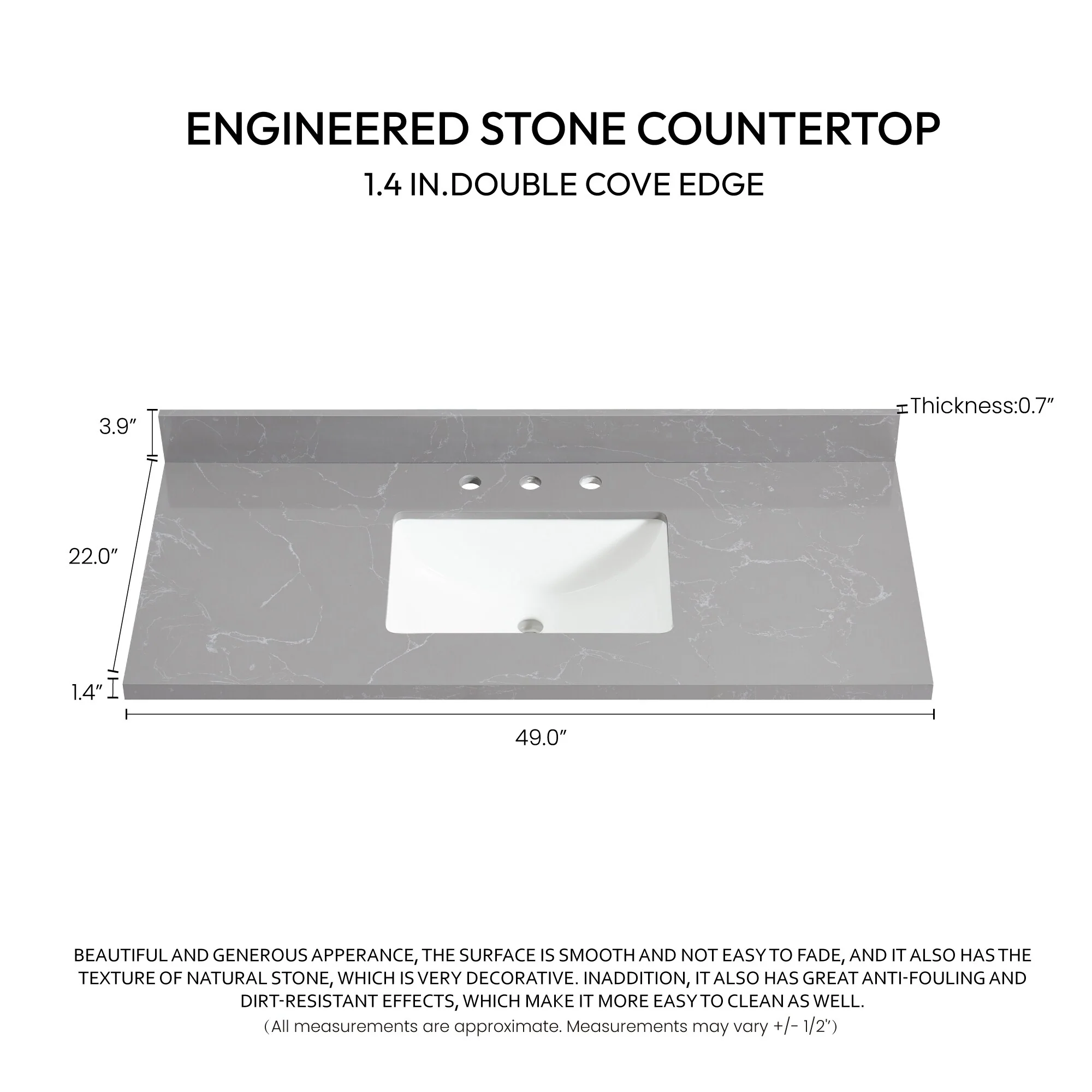 Jaen Composite Stone Vanity Top with White Rectangular Sink