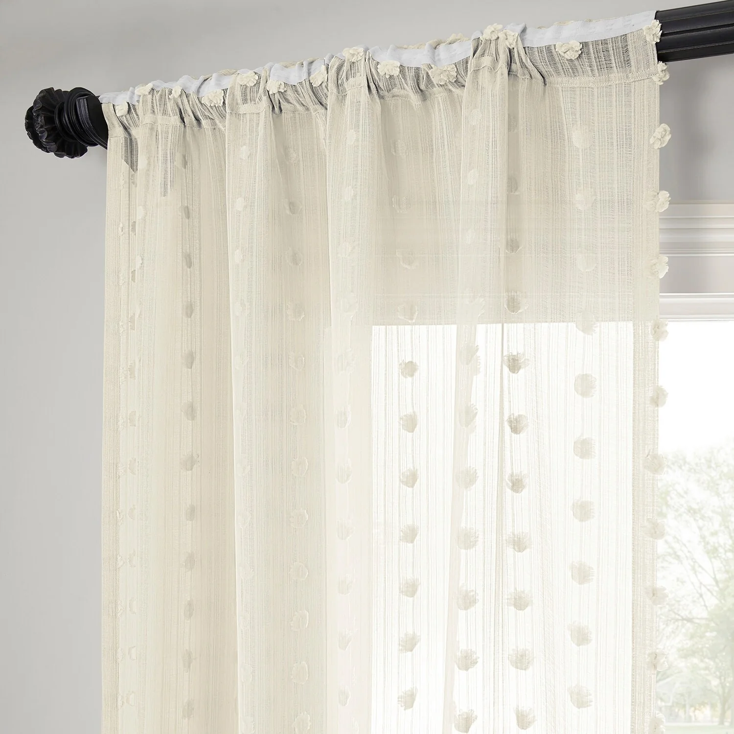 Exclusive Fabrics Strasbourg Dot Patterned Faux Linen Sheer Curtain (1 Panel)
