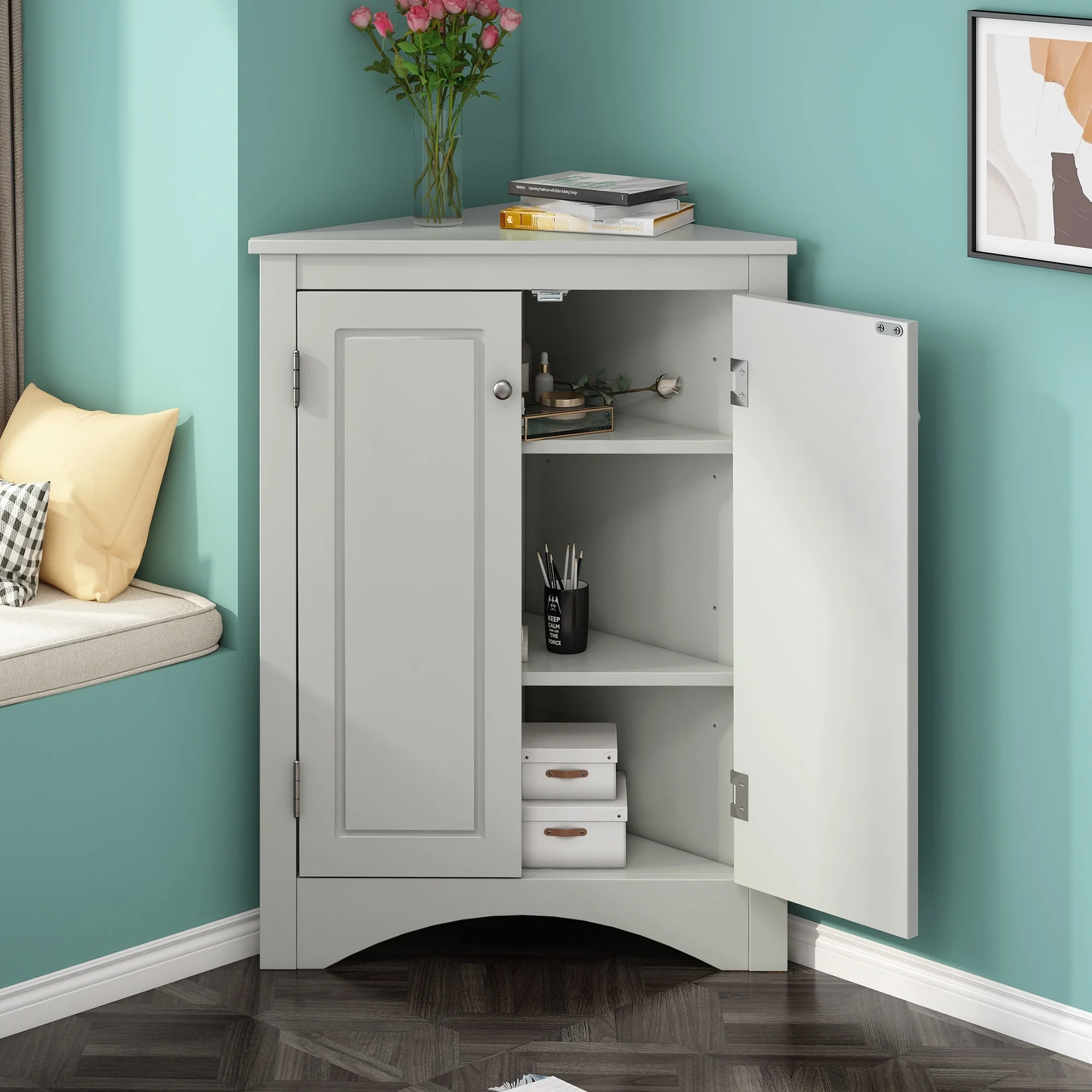 17.2 in. W x 17.2 in. D Triangle Bathroom Storage Cabinet with Adjustable Shelves