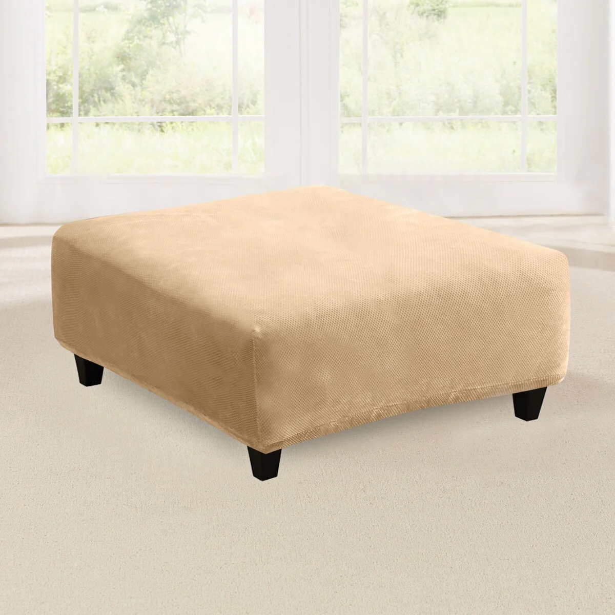 SureFit Stretch Pique Square Ottoman Slipcover