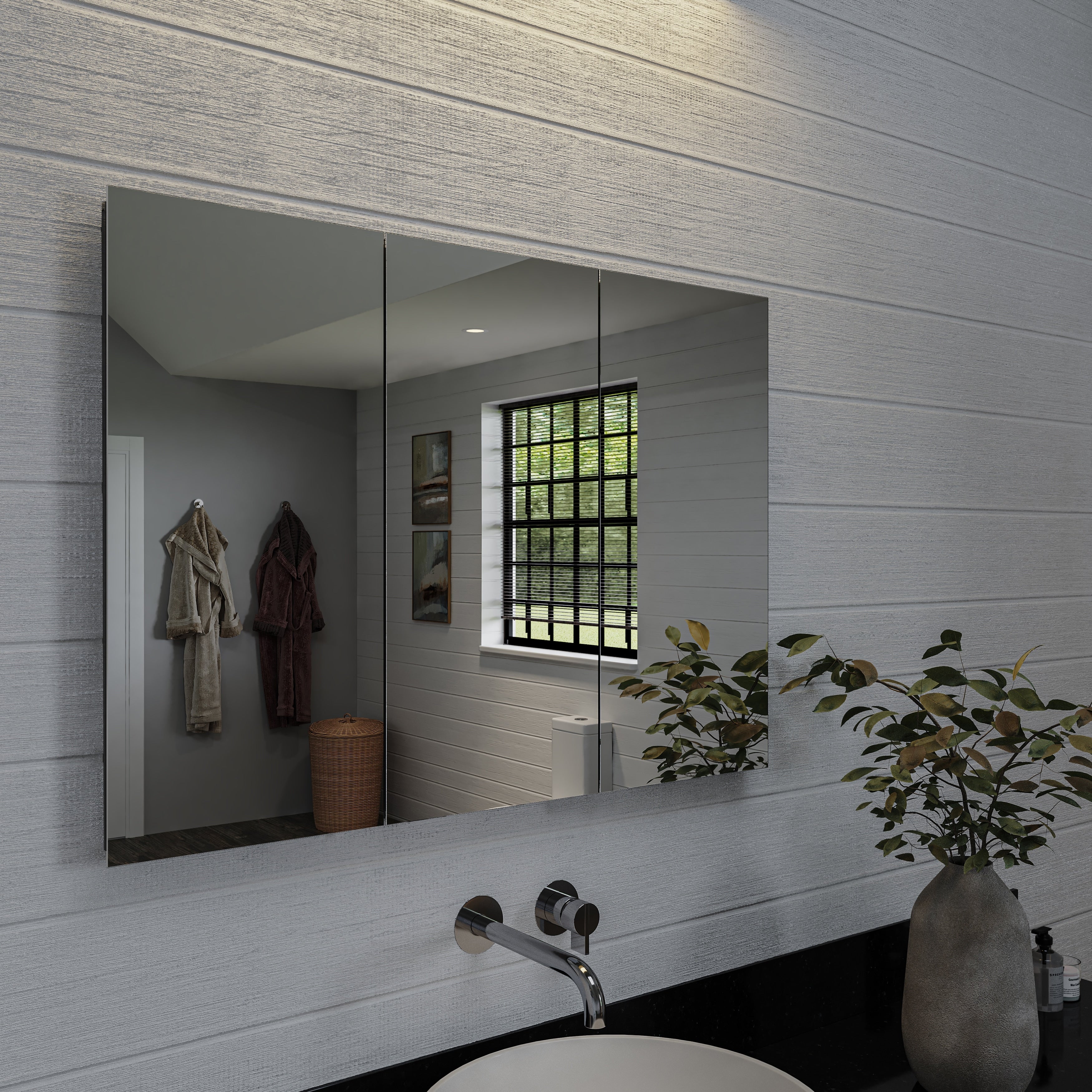 Croydex Brantley Triple Door Aluminum Medicine Cabinet, Easy Install, Surface Mount or Recessed 36W x 26H