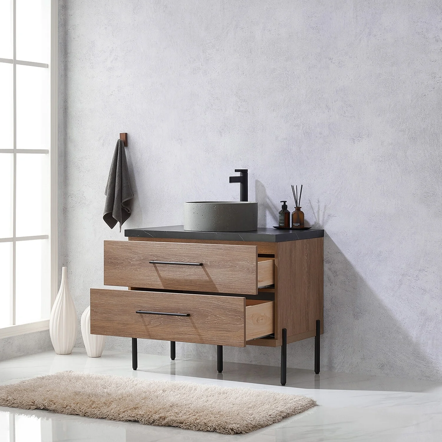 Trento Bath Vanity with Sintered Stone Top with Concrete Sink (R)