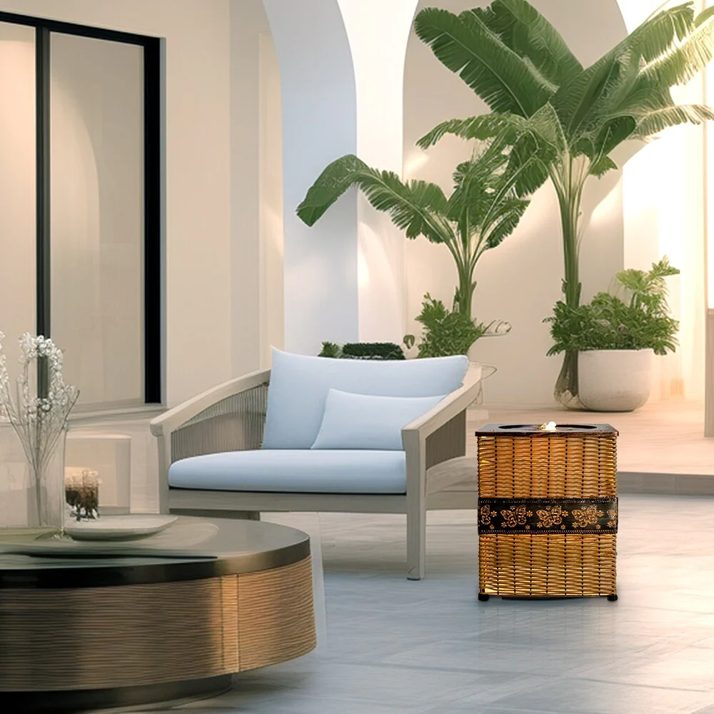Indoor Rattan Water Fountain with LED Light for Home and Office Decor