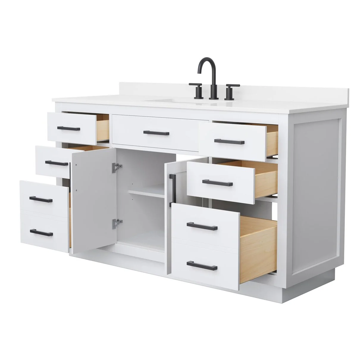 Beckett TK 60-inch Single Vanity, 3 Hole Quartz Top