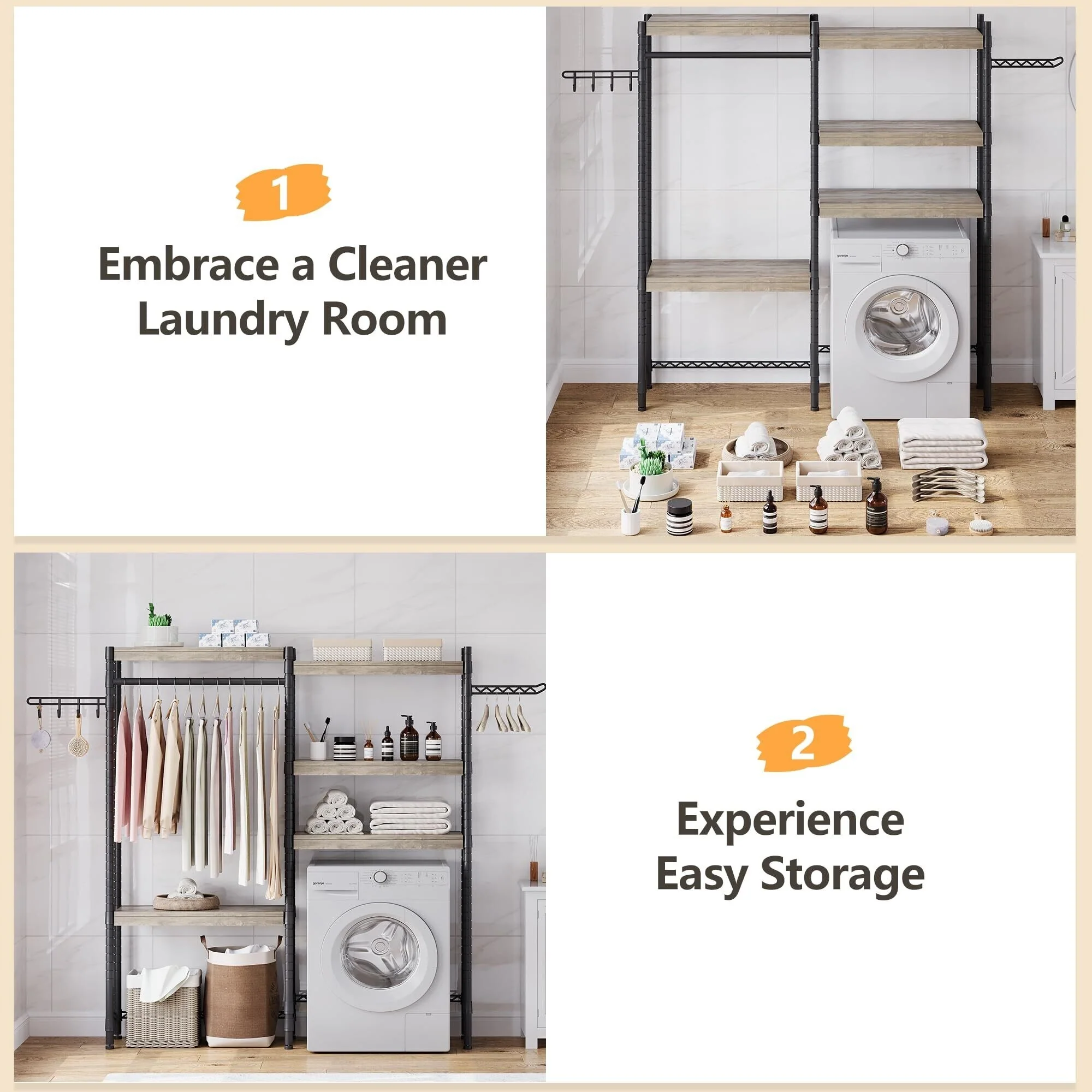 5-Tier Wood Over The Washer and Dryer Storage Shelf