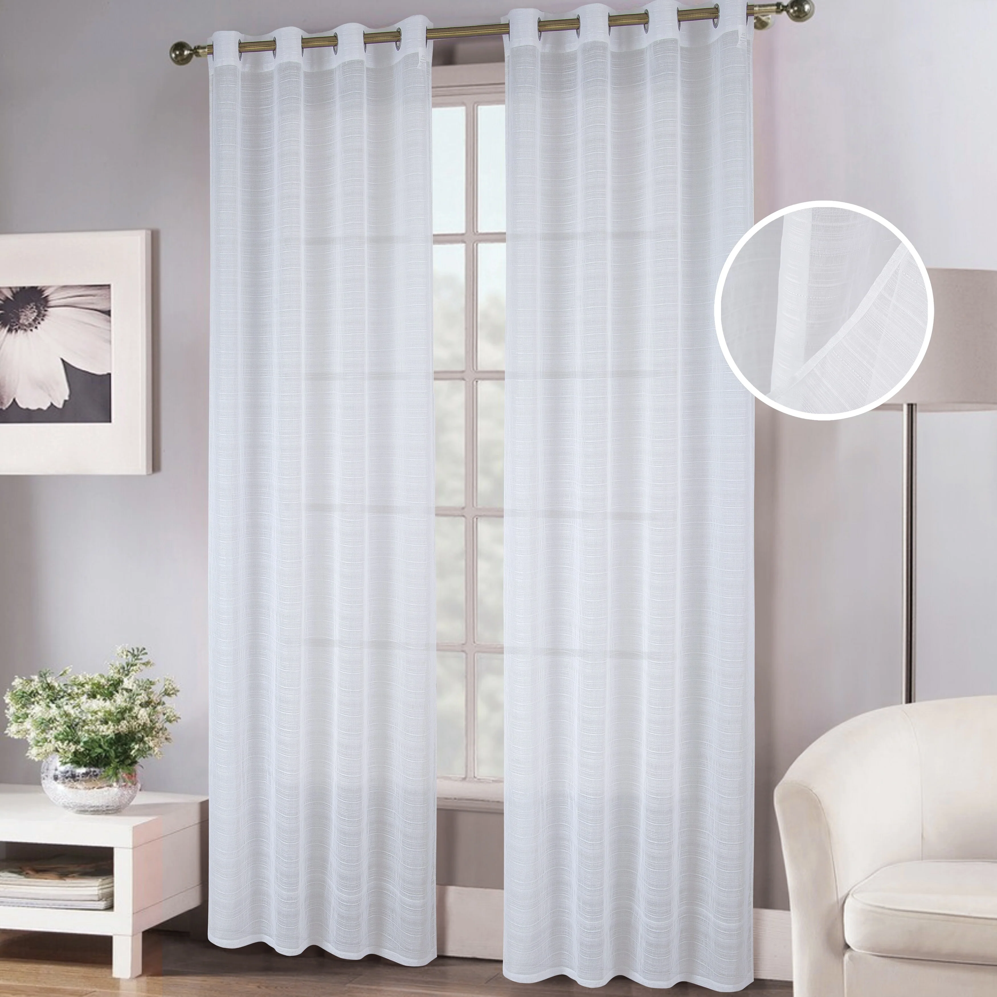 Erica Striped Doily Single Grommet Curtain Panel - (1x) 54 x 90 in. - (1x) 54 x 90 in.