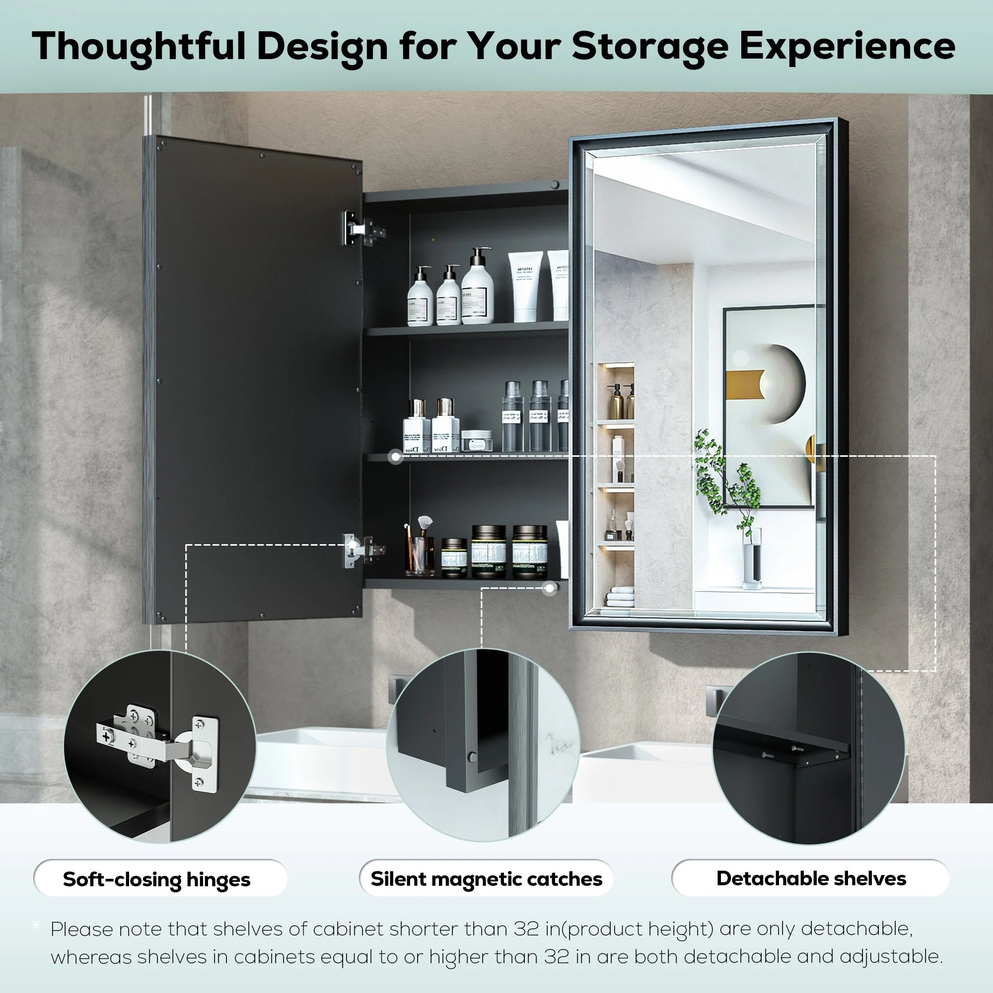 TokeShimi Medicine Cabinets for Bathroom with Mirror, Beveled Framed