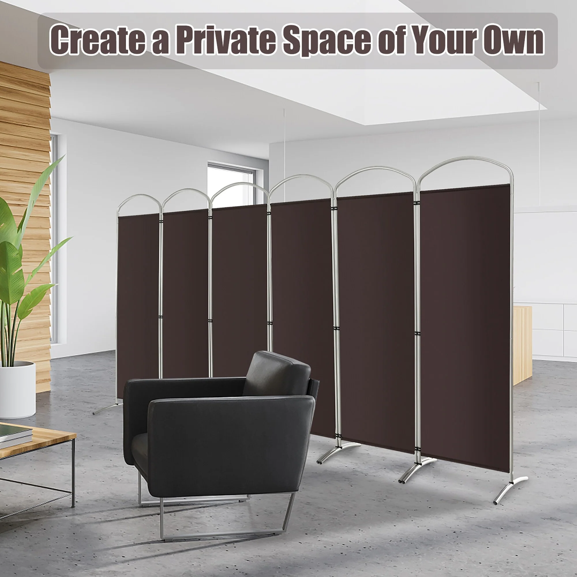Costway 6 Panels Folding Privacy Screen 6 Ft Tall Fabric Privacy
