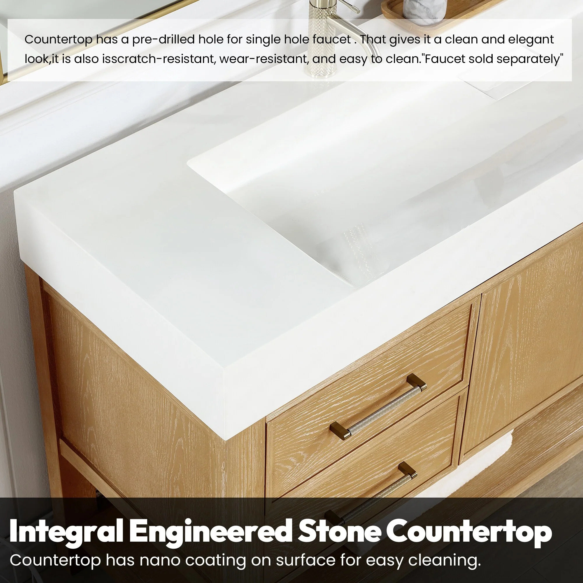 Vera Bath Vanity with Integrated Stone Sink Top and Mirror