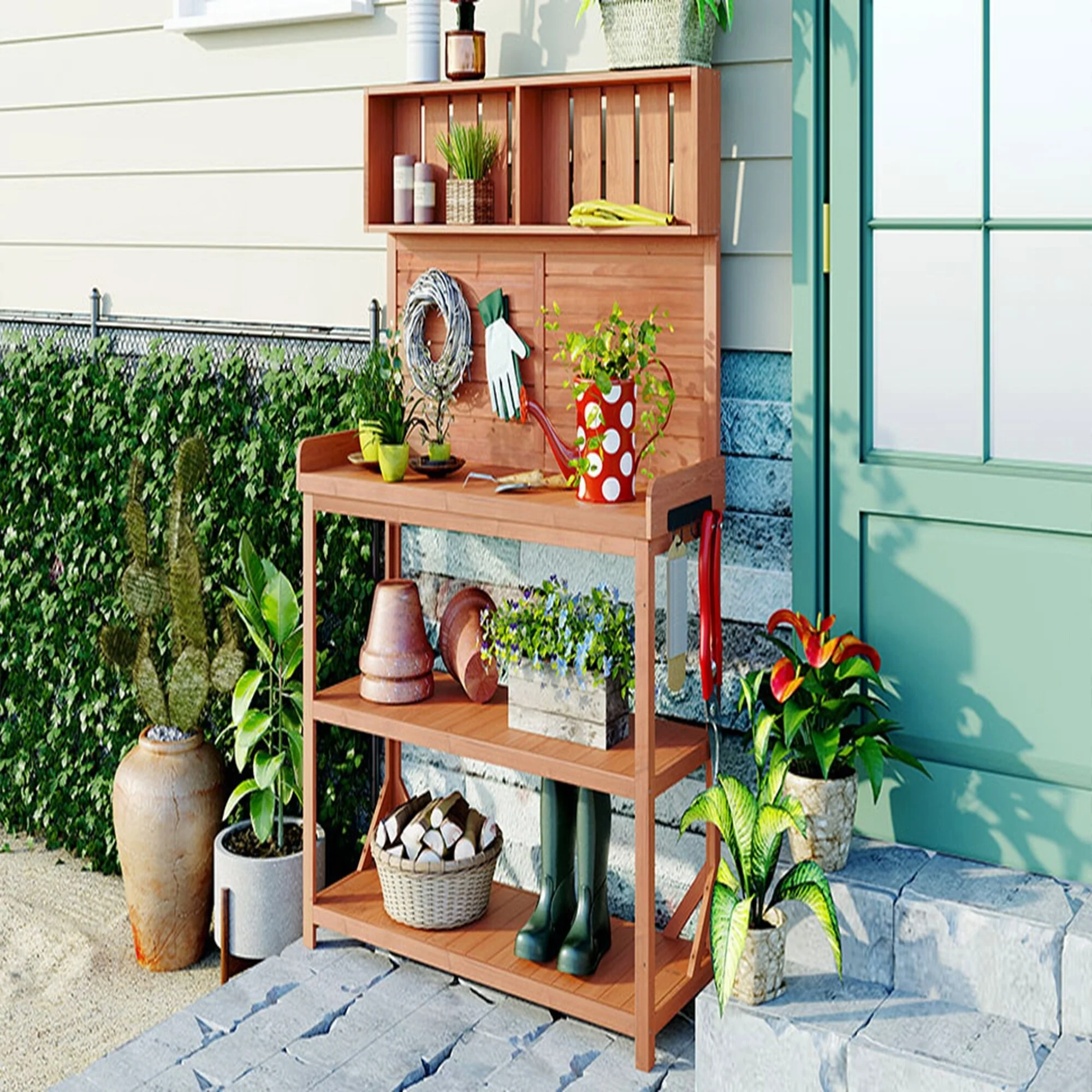 Rustic Outdoor Potting Bench Table