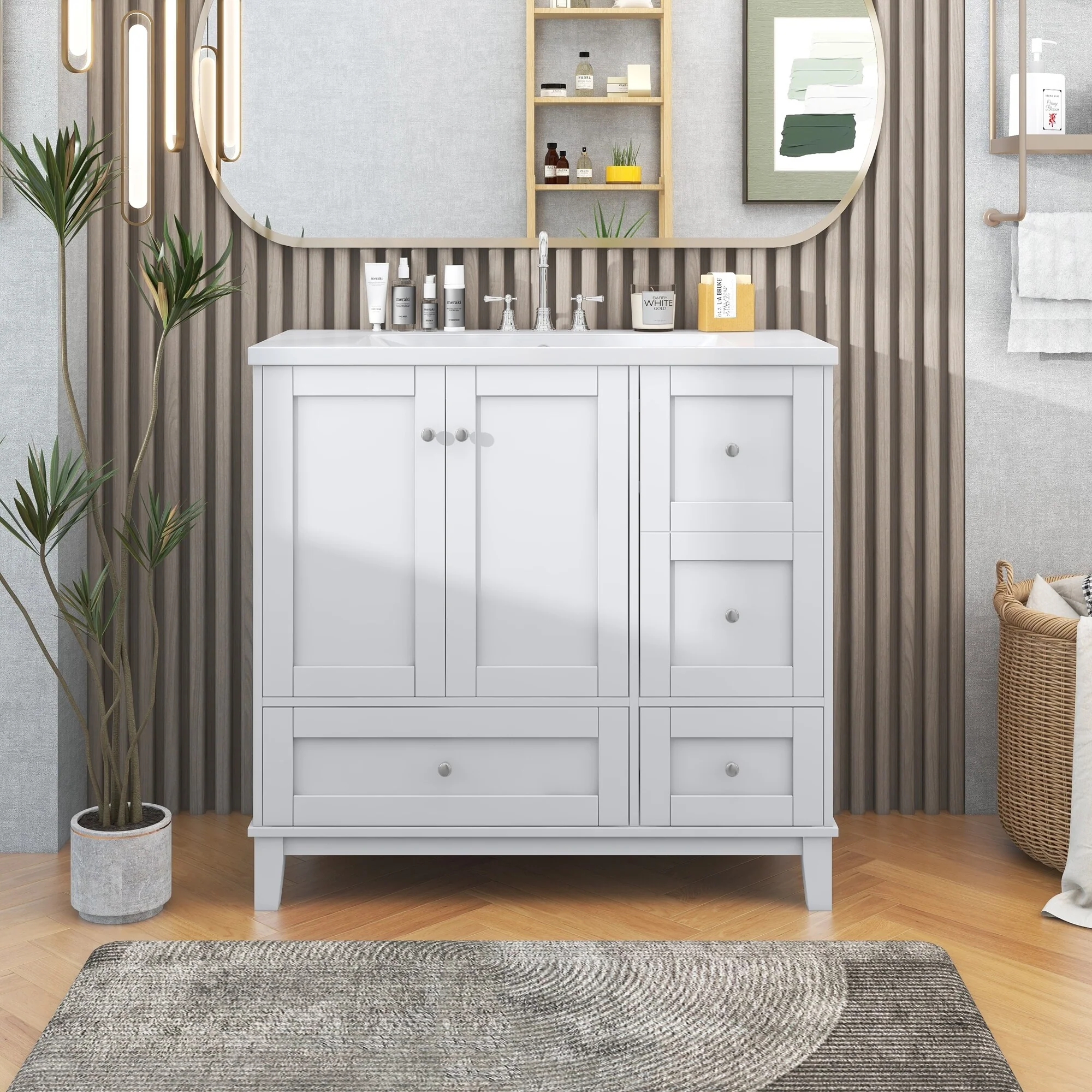 36 Inch Modern Bathroom Vanity with USB Charging