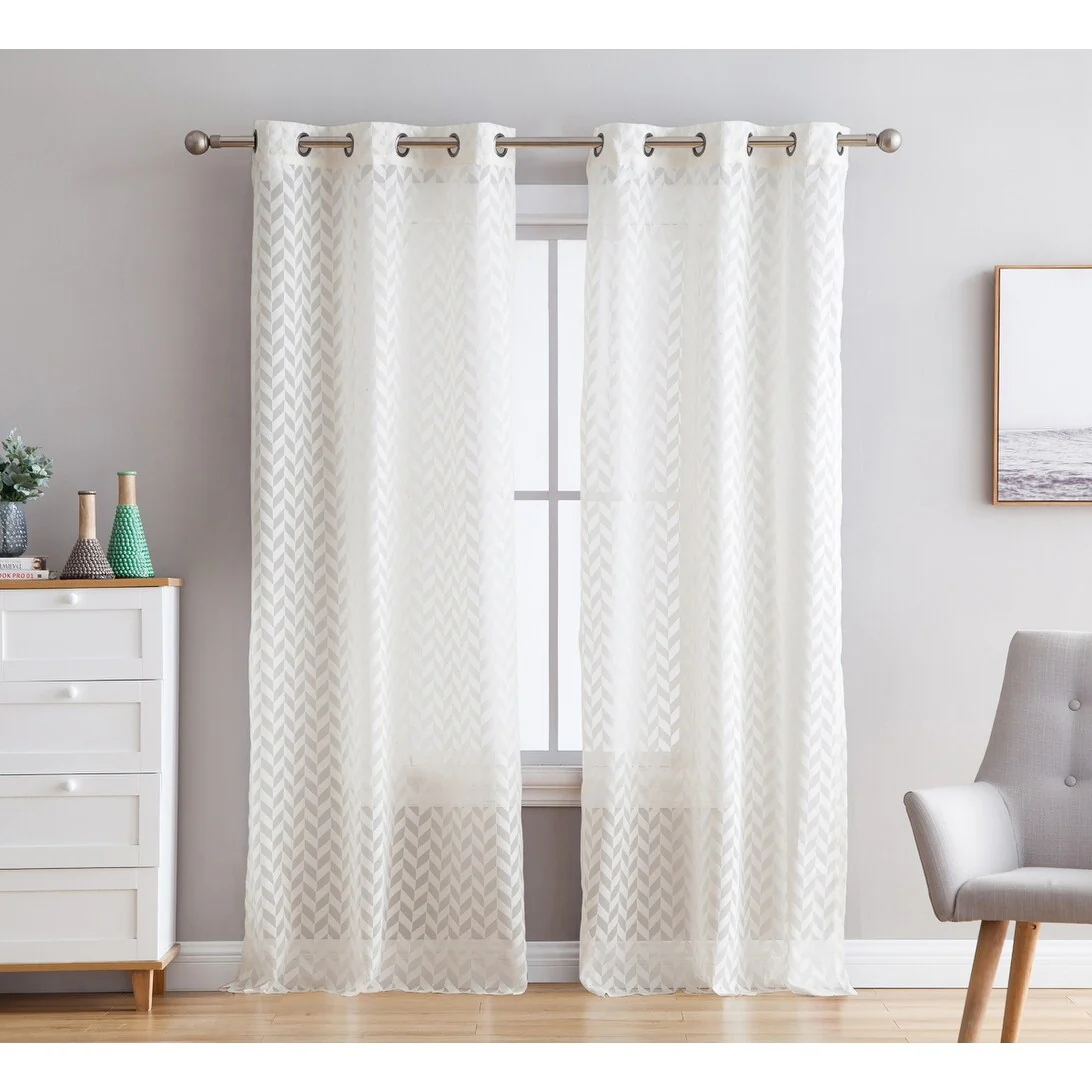 HLC.me Herringbone Lace Thick Semi Sheer Premium Grommet Top Window Curtain Panels Kids Room & Bedroom - Set of 2 Panels