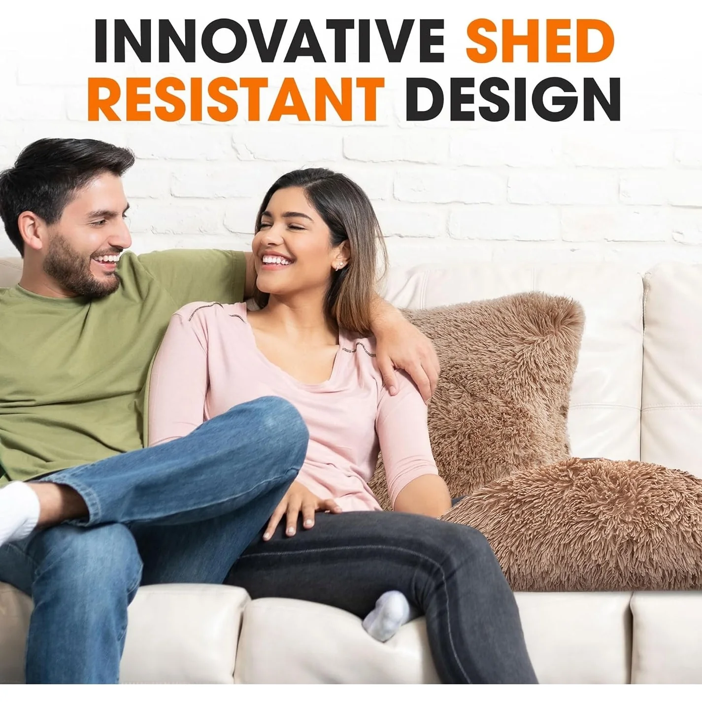 Cheer Collection Shaggy Long Hair Throw Pillows (Set of 2)