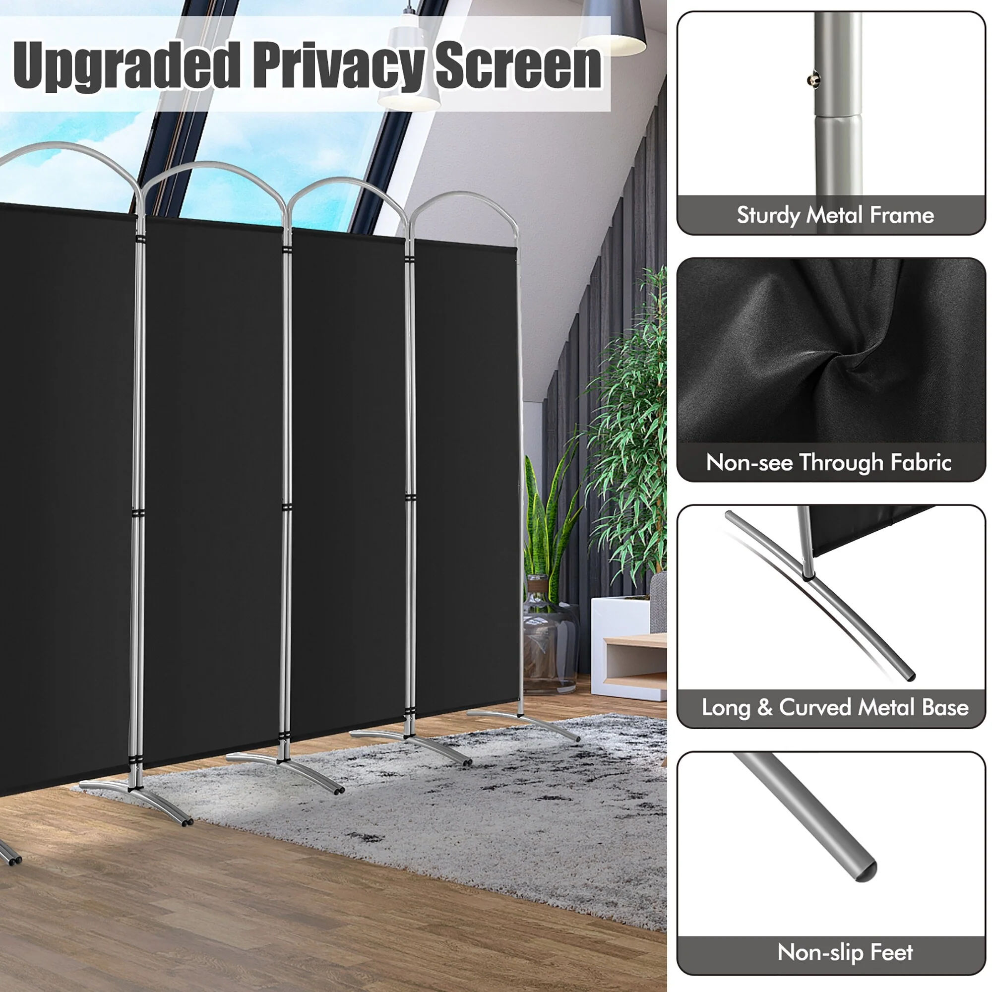 Costway 6 Panels Folding Privacy Screen 6 Ft Tall Fabric Privacy