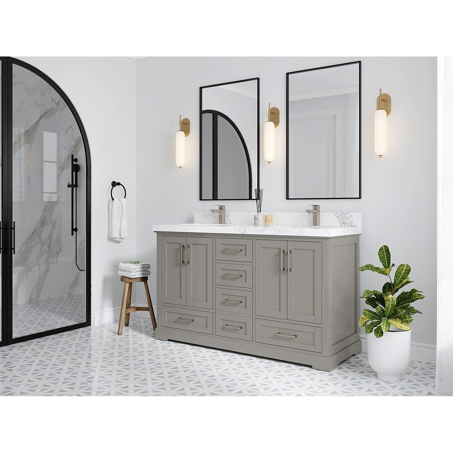 Willow Collection 60 in W x 22 in D x 36 in H Boston Double Bowl Sink Bathroom Vanity with Countertop