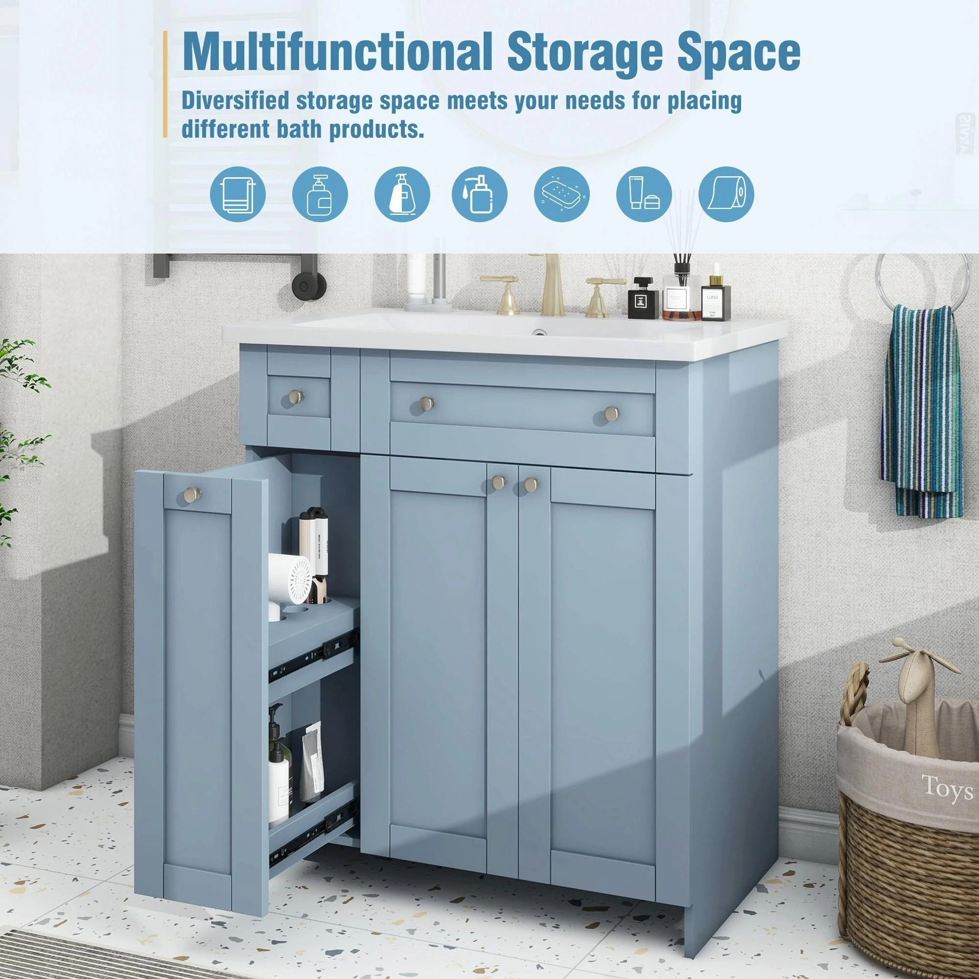 30-Inch Bathroom Vanity with Ceramic Sink Combo