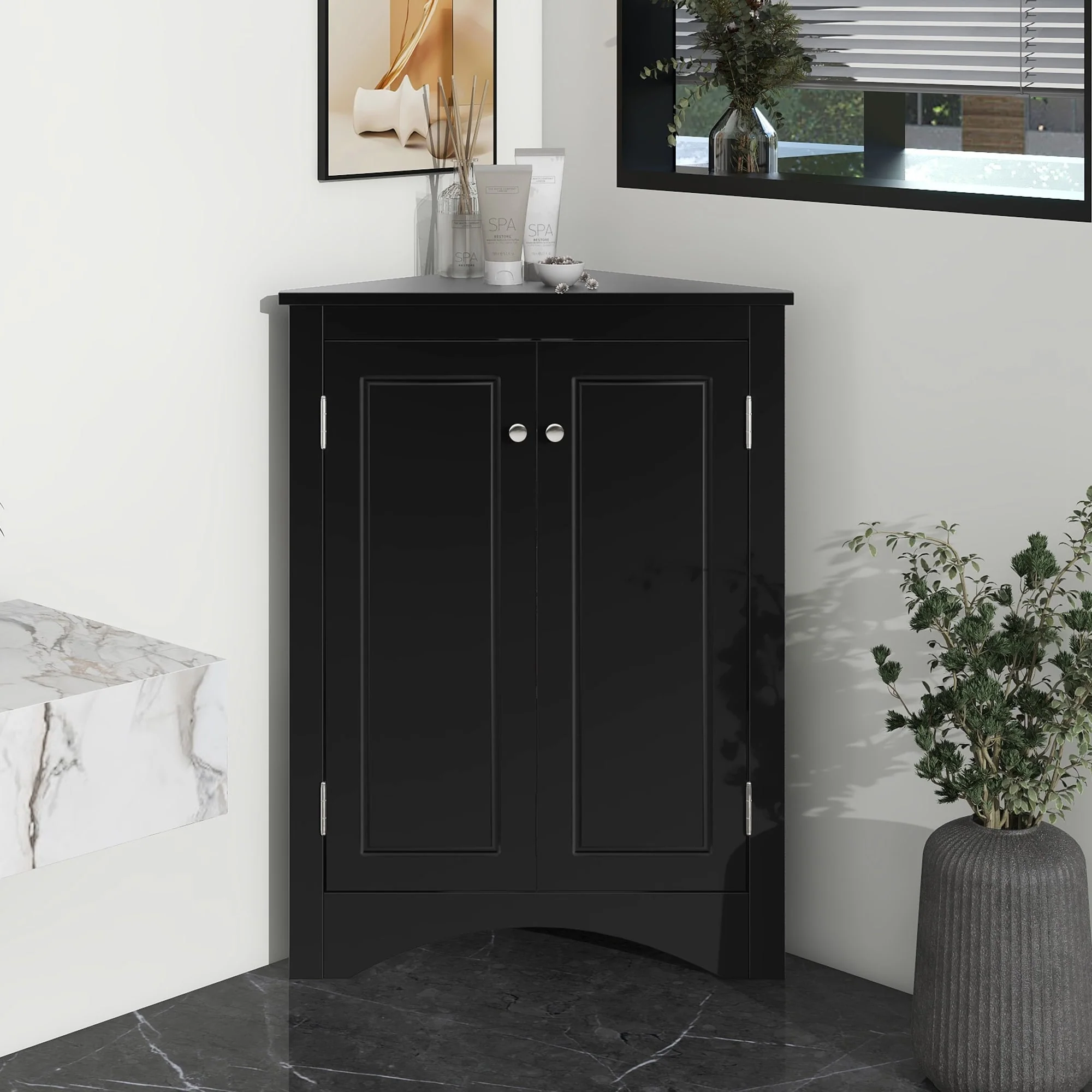 17.2 in. W x 17.2 in. D Triangle Bathroom Storage Cabinet with Adjustable Shelves