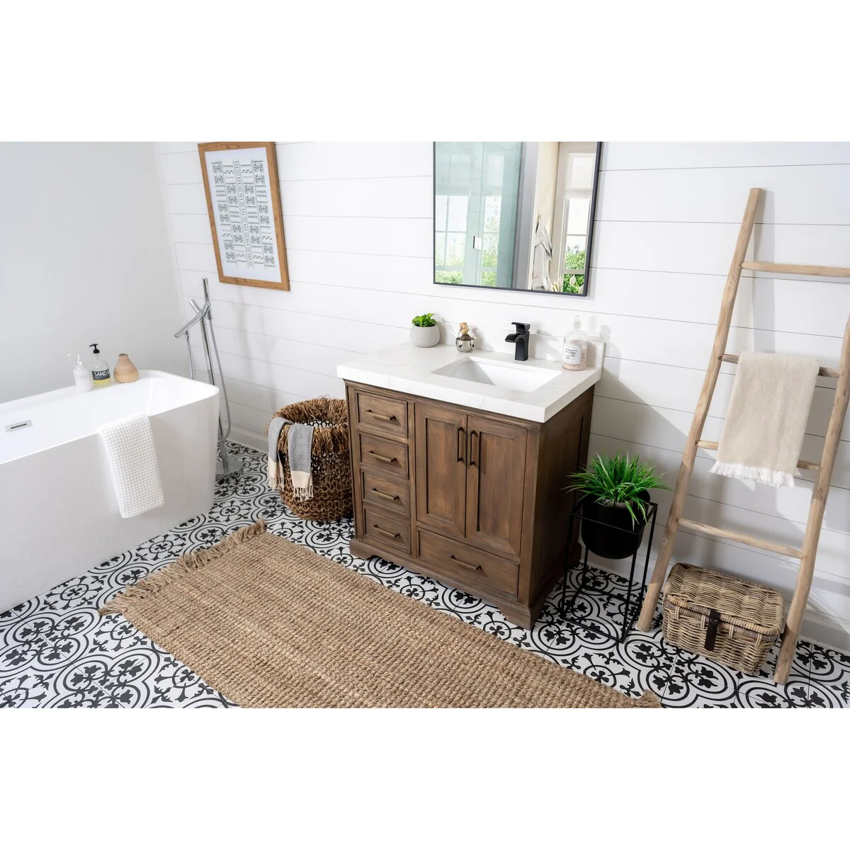 Willow Collections 36 in. W x 22 in. D Charlotte Teak Right Offset Sink Bathroom Solid Teak Vanity with Countertop