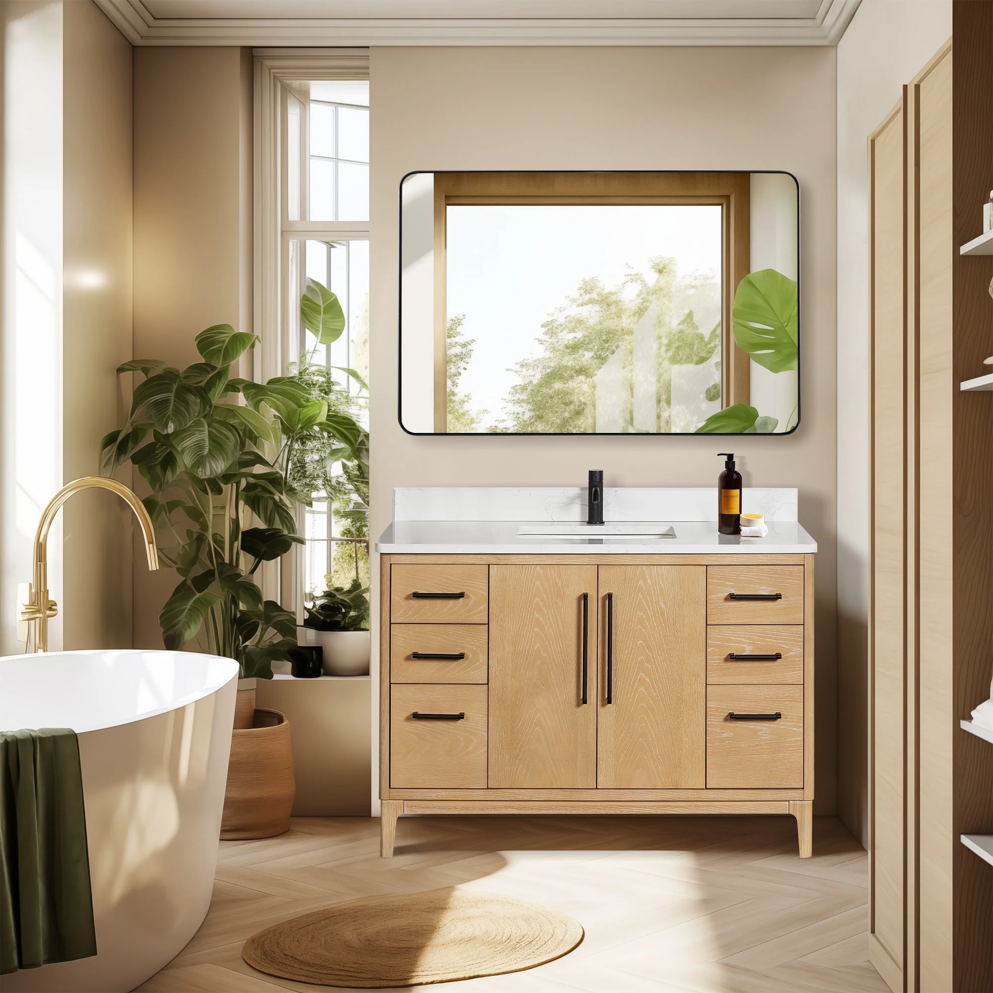 Gara Single Bath Vanity with Composite Stone Top and Mirror