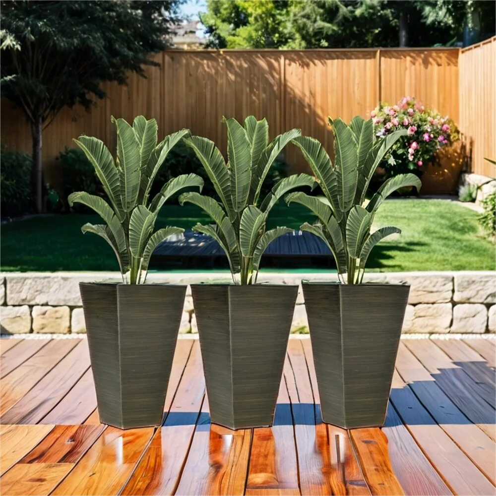 Outdoor Large Taper Planters with Drainage Holes and Plug(Set of 3 )