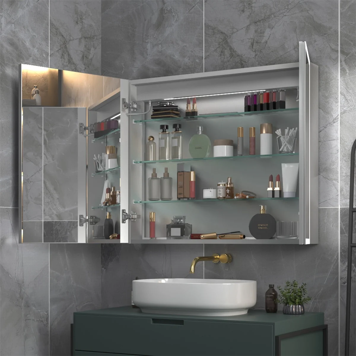 ExBrite Led Lighted Medicine Cabinet Recessed or Surface with Mirrors