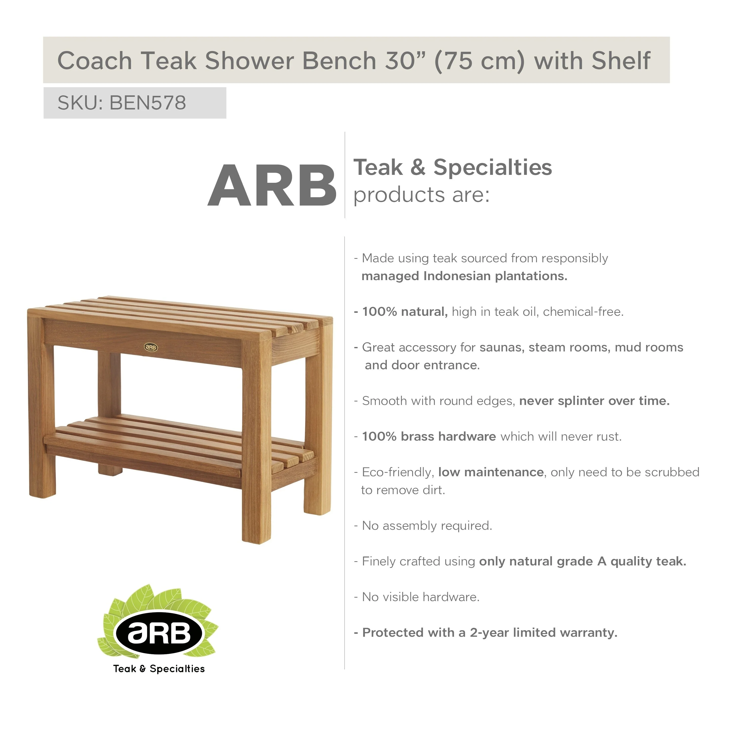 Teak Shower Bench Coach 30