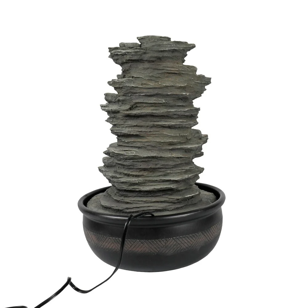 15.7 inches High Rock Falls Tabletop Water Fountain with LED Lights