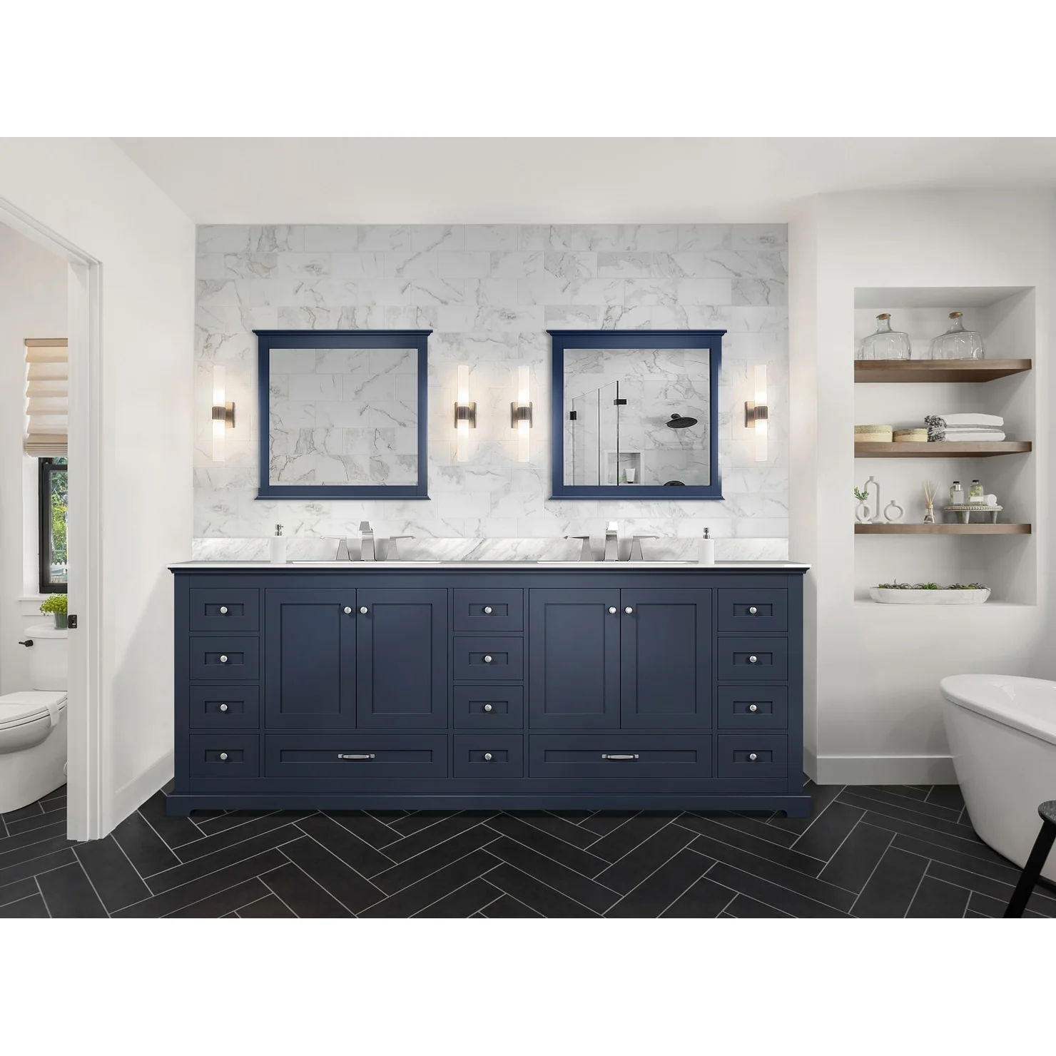 Dukes 84 in. W x 22 in. D Navy Blue Double Bath Vanity