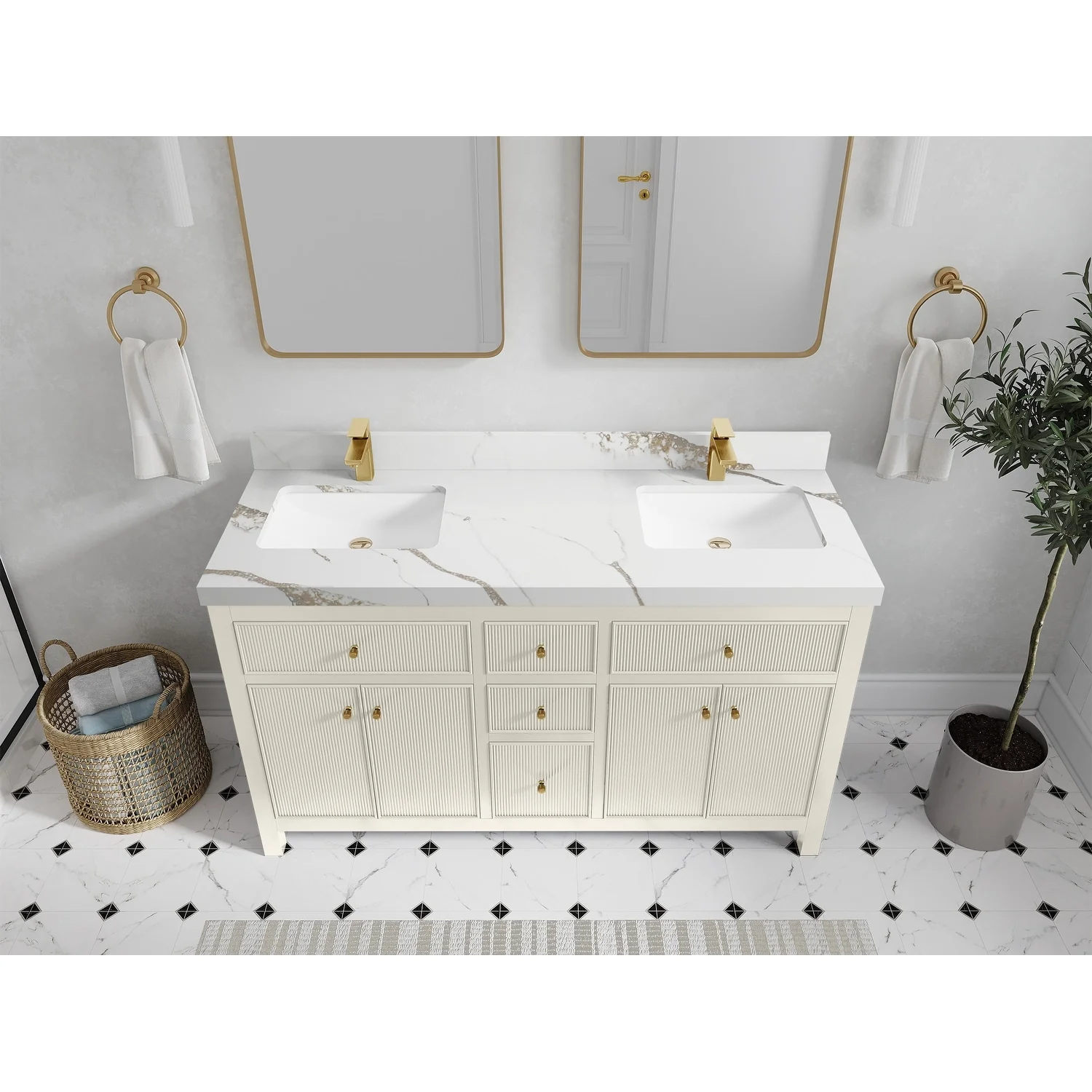 Willow Collections 60 in. W x 22 in D. Sonoma Free Standing Reeded Double Sink Bathroom Vanity with Countertop