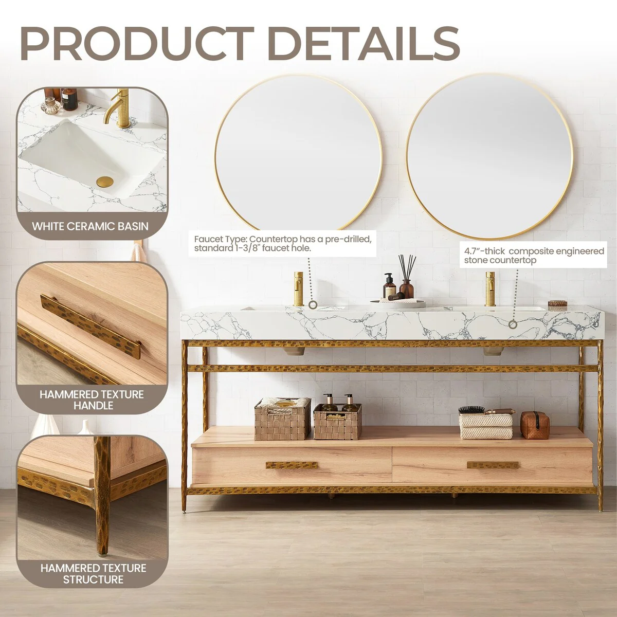 Dhaka Bath Vanity with Composite Stone Top without Mirror