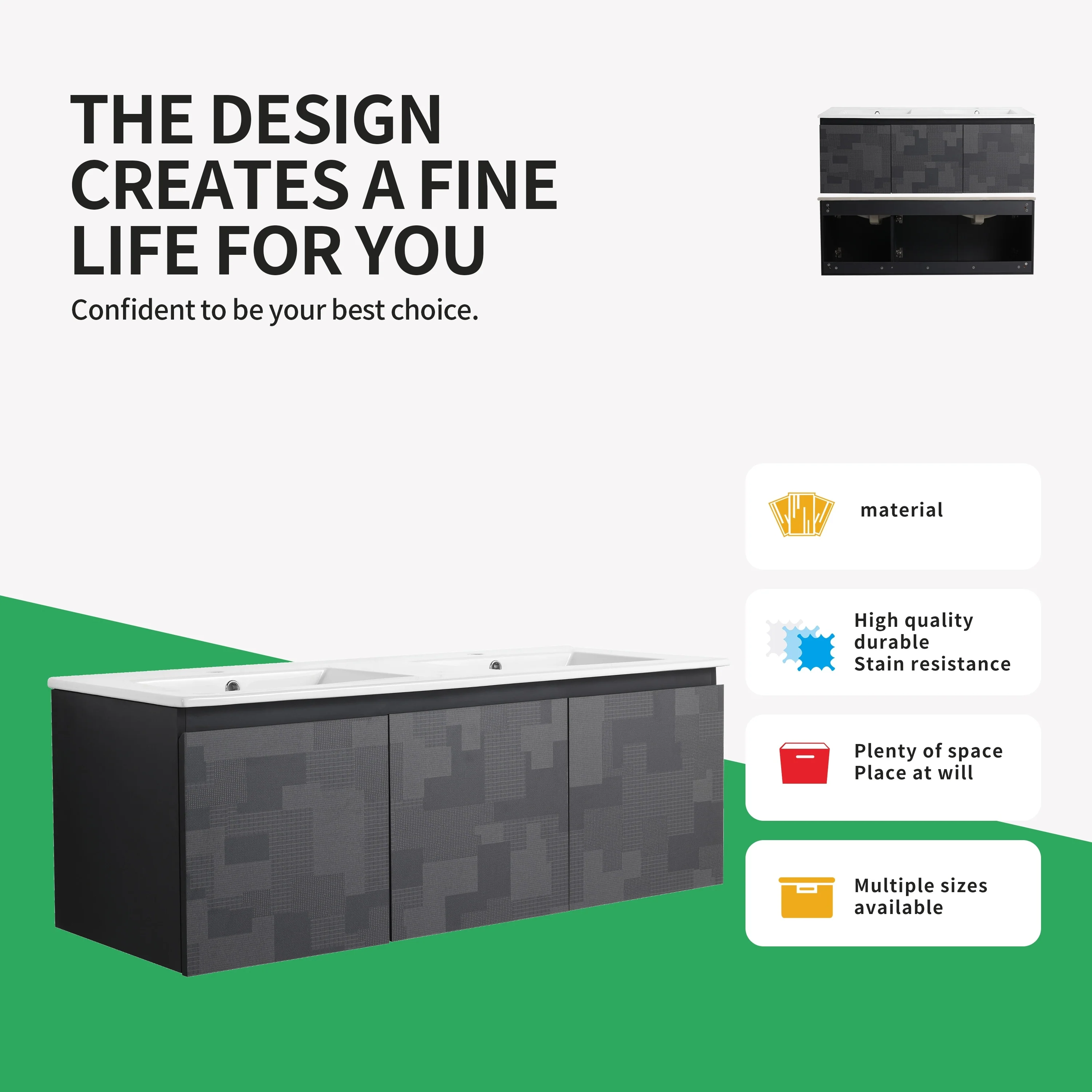 BNK 24/30/48 Inch Double Sink Bathroom Vanity with Soft Close Door