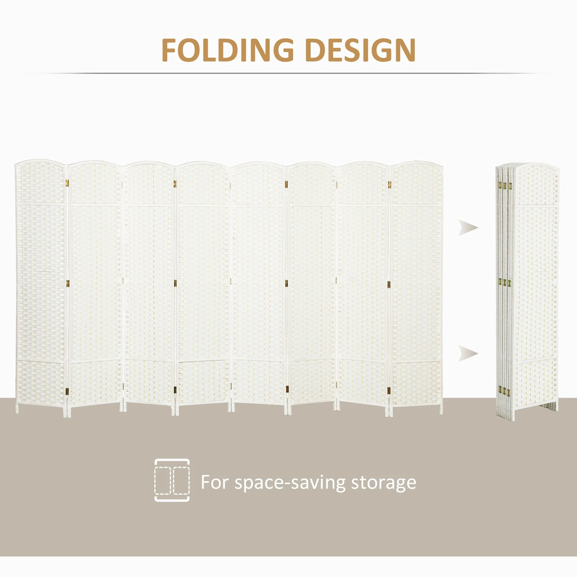 HOMCOM Room Divider, 8 Panel Folding Privacy Screen, 5.6' Tall Freestanding Wall Partition